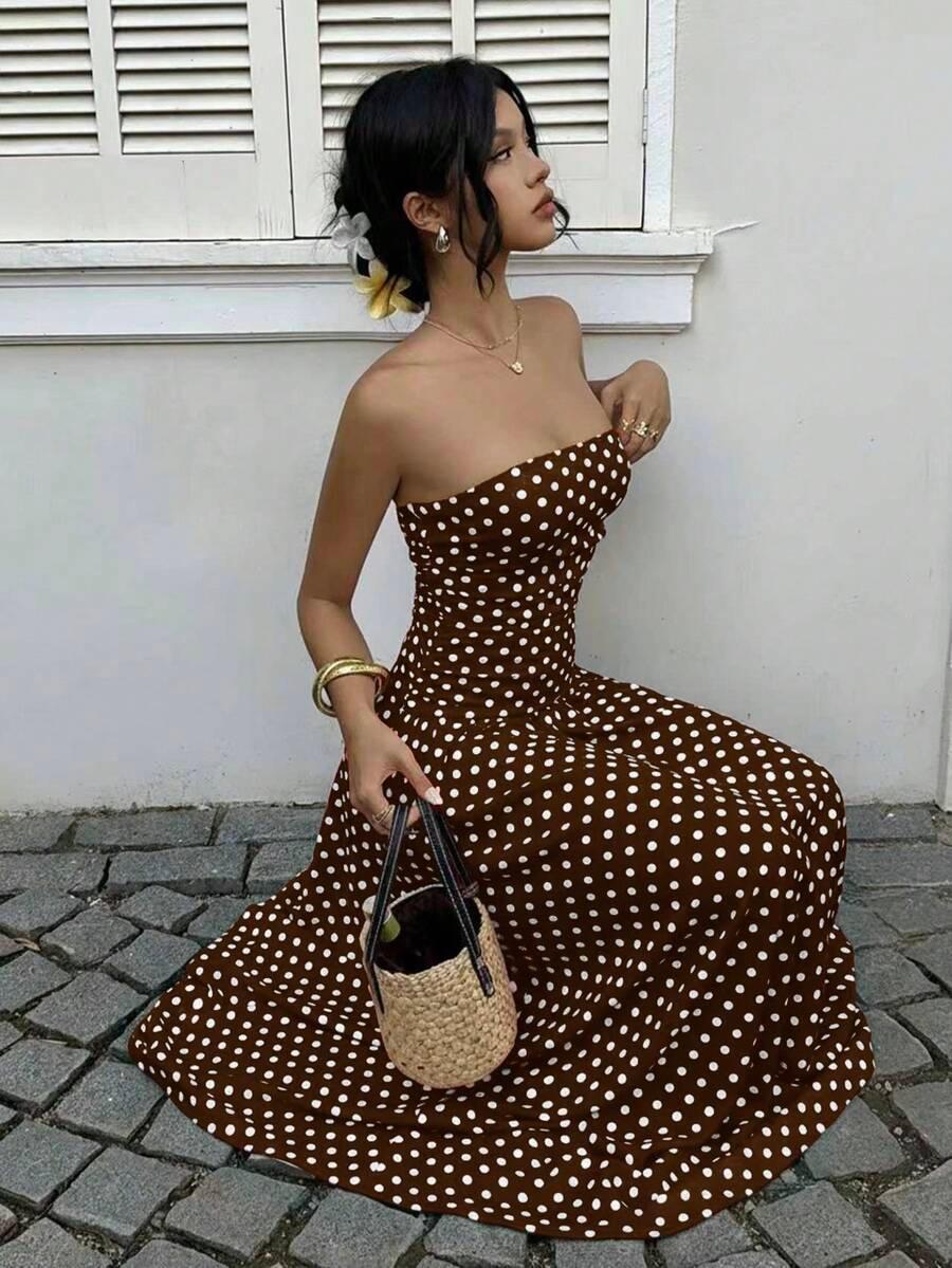 Women's Polka Dot Empire Waist Crop Top Sleeveless Dress, Vacation Style, Long Sunflower Skirt, Elegant Casual Summer, Bohemian Summer Dress, Boho Summer, Boho Fashion