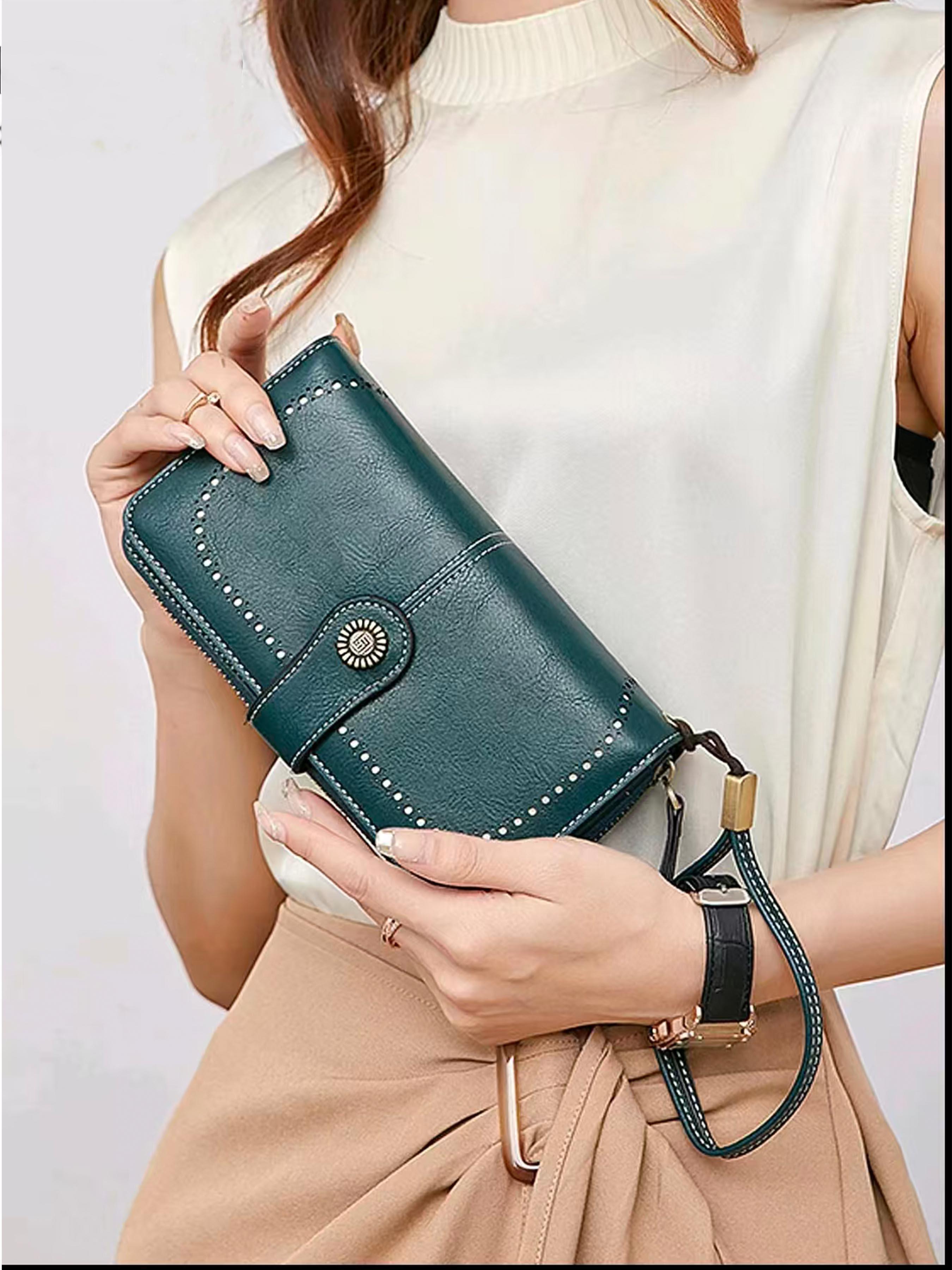 Women's Elegant Solid Color Long Wallet with Wrist Strap, Stylish Wallet, Multi-Functional Rfid Protection Zipper Wallet, Large Capacity Daily Use Handbag