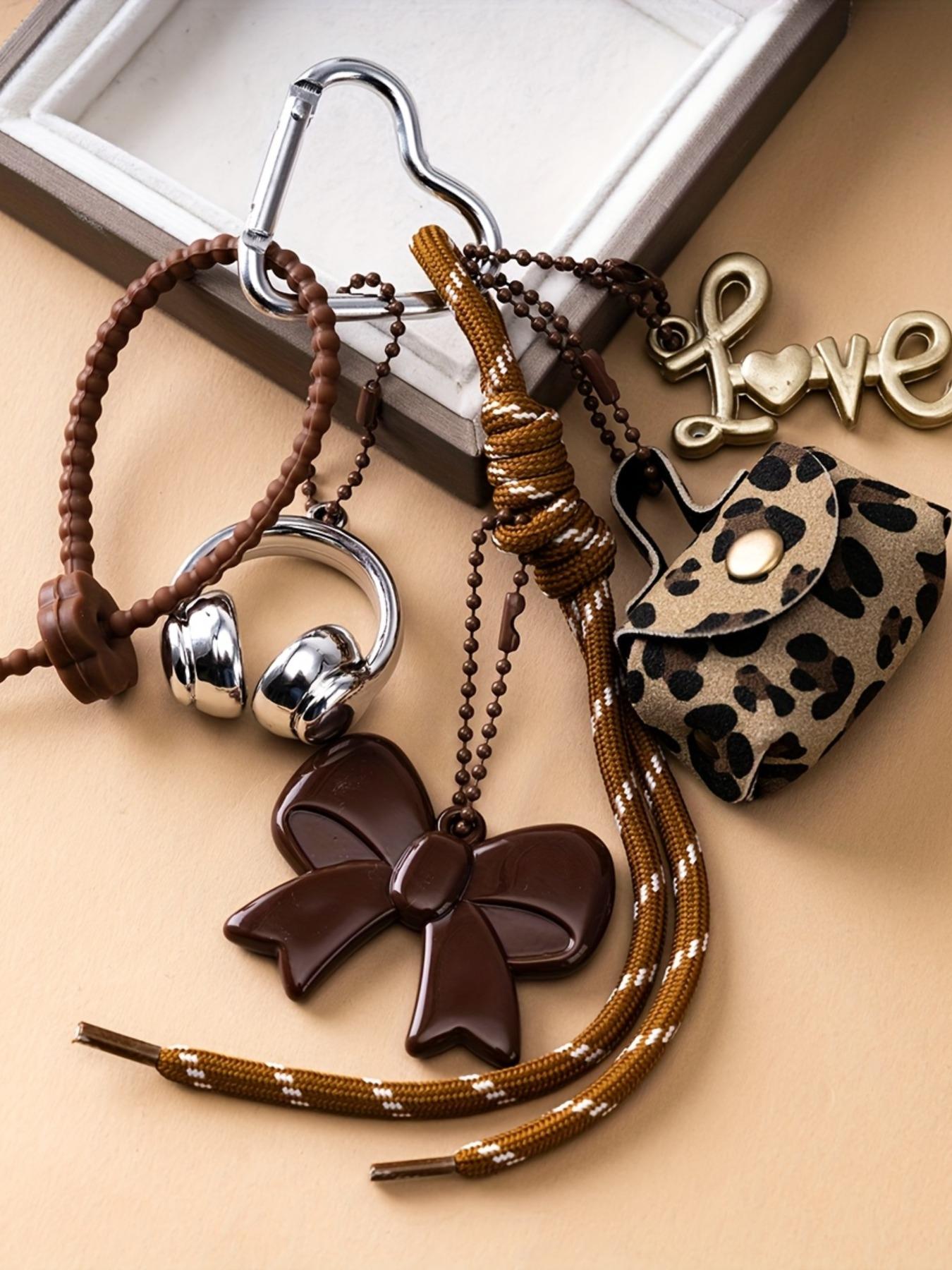 Women's Cartoon-Themed 3D Headphone & Leopard Purse Charm Keychain, Gift, Headphone Pendant Accessory for Keys, Bags & Backpacks, Charm for Purse, Bag Decoration, Decorative Keychain Lanyard