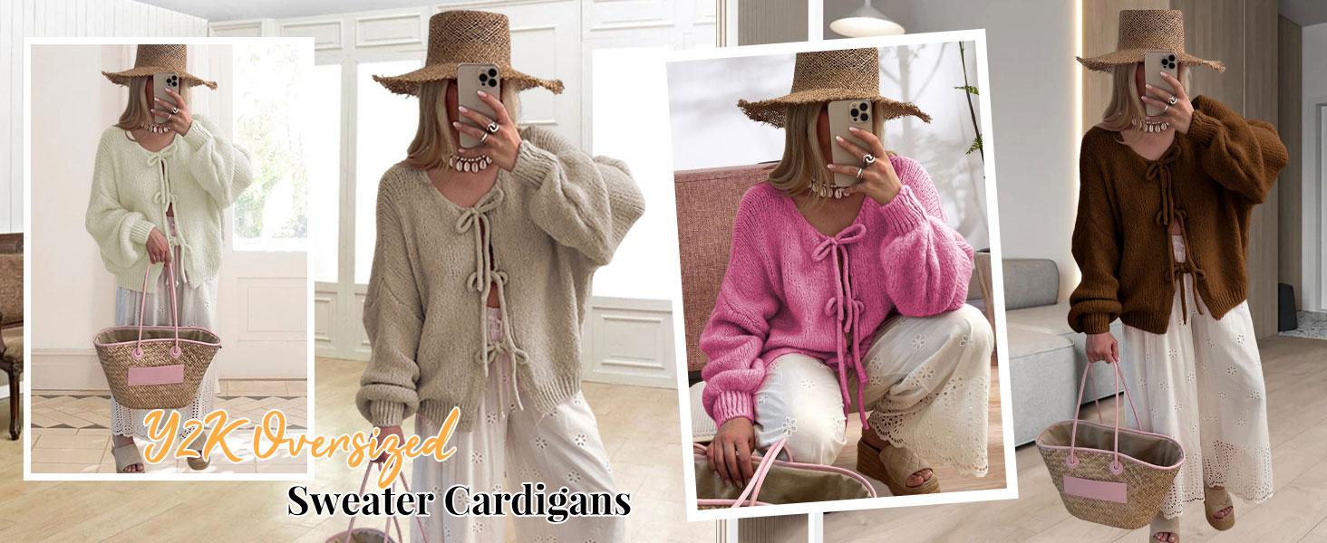 2026 Women's Tie Front Bow Sweater Cardigan Chunky Knit Long Puff Sleeve Trendy Fall Winter Jacket Coats FallFreshness.. 2026 Women's Tie Front Bow Sweater Cardigan Chunky Knit Long Puff Sleeve Trendy Fall Winter Jacket Coats FallFreshness..