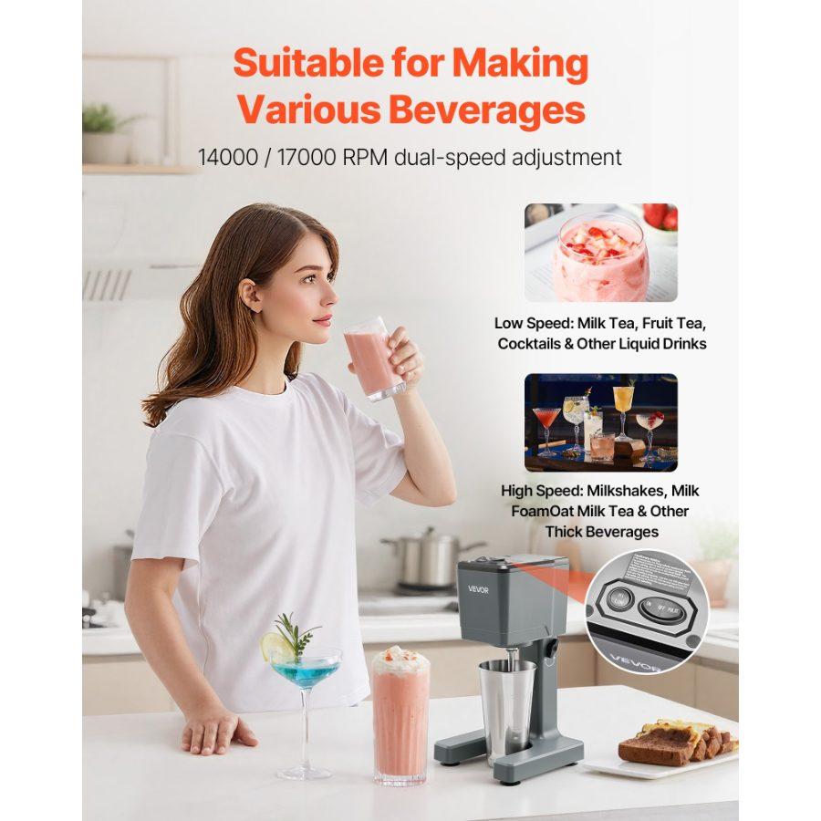 VEVOR Milkshake Maker, 150W Milk Shake Maker Mixer, Single Head Drink Mixer Blender Machine, Dual-Speed Adjustment Milkshake Blender with Stainless Steel Cup, for Home, Kitchen, Bar Beverage Shop