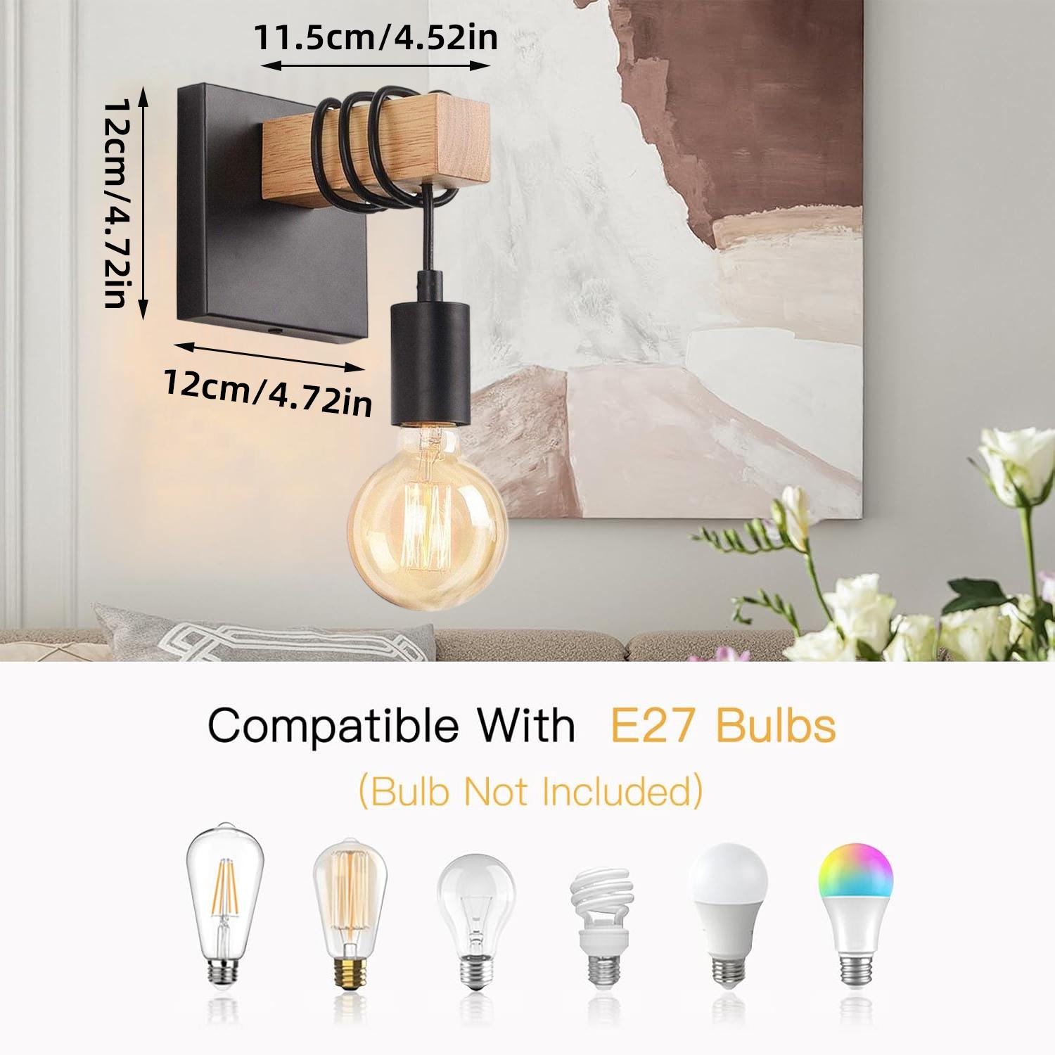 Modern Vintage E27 LED Bedside Lamp, Nordic Creative Wall Light, American Style Wooden Wall Sconce, Simple Hallway Balcony Lighting