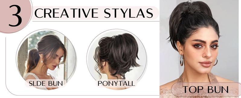 SEGOHAIR Claw Clip Short Ponytail Hair Extensions Messy Bun Hair Piece with Bendable Metal Wire Natural Fluffy Synthetic Straight Hairpiece