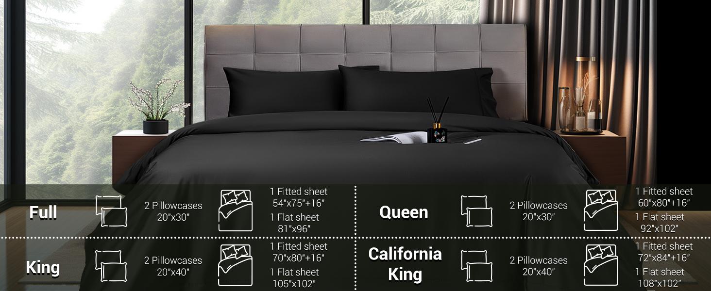 Sonoro Kate Luxury Bamboo 4/6 Sheet Set - Cool, Soft, Wrinkle-Free Sheets for Queen Beds, Deep Pockets, All Season Bedding, 1800 TC, Perfect Holiday Gift Bedsheet
