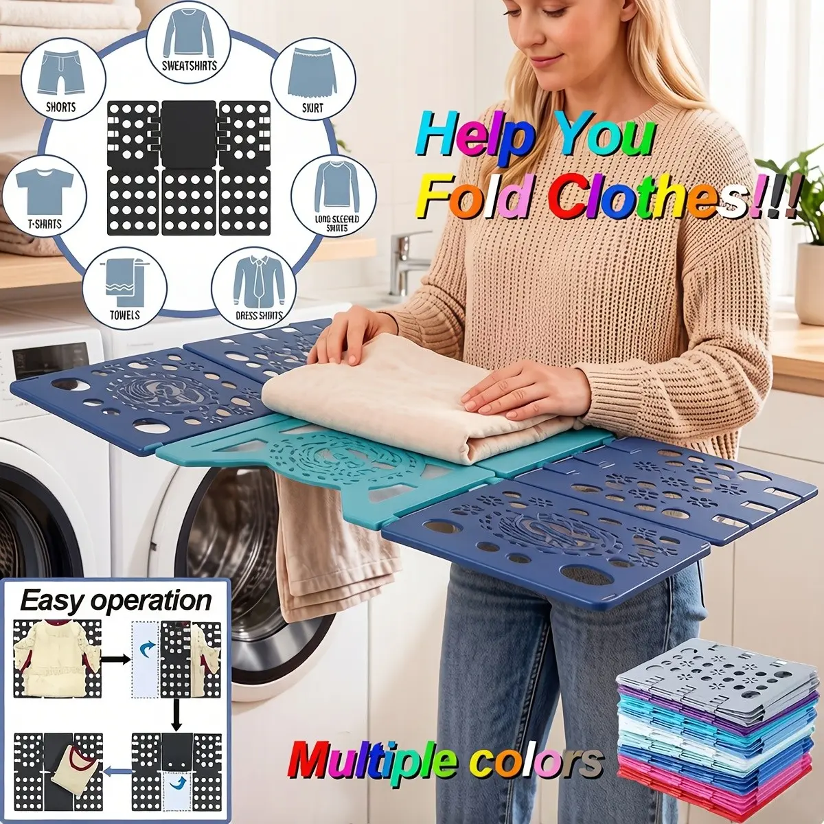 Folding Board - Durable Plastic Laundry Folding Rack with Ergonomic Design and Alignment Guide, Fast and Simple Clothes Folding, Multi-color Optional, Laundry Accessories, Clothing Finishing, Functional and Efficient