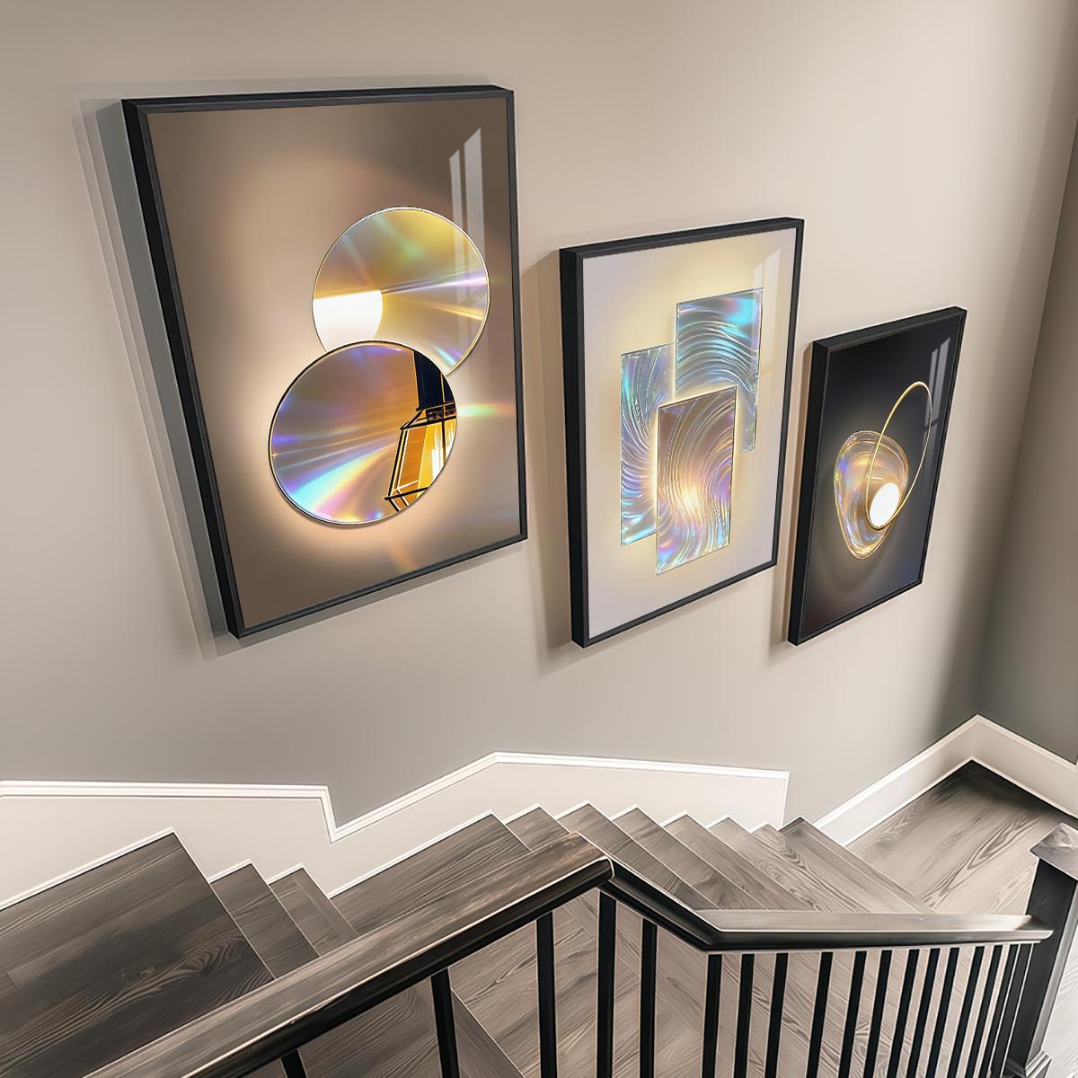 3 Counts Aluminum Alloy Framed Painting, Gradient Iridescent Abstract Light Art Pictures, Home Decoration For Living Room, Bedroom, Office, Restaurant, Hallway Wall Decor, Odorless Print Artwork, Luxury Perfect Gift For Friends And Family