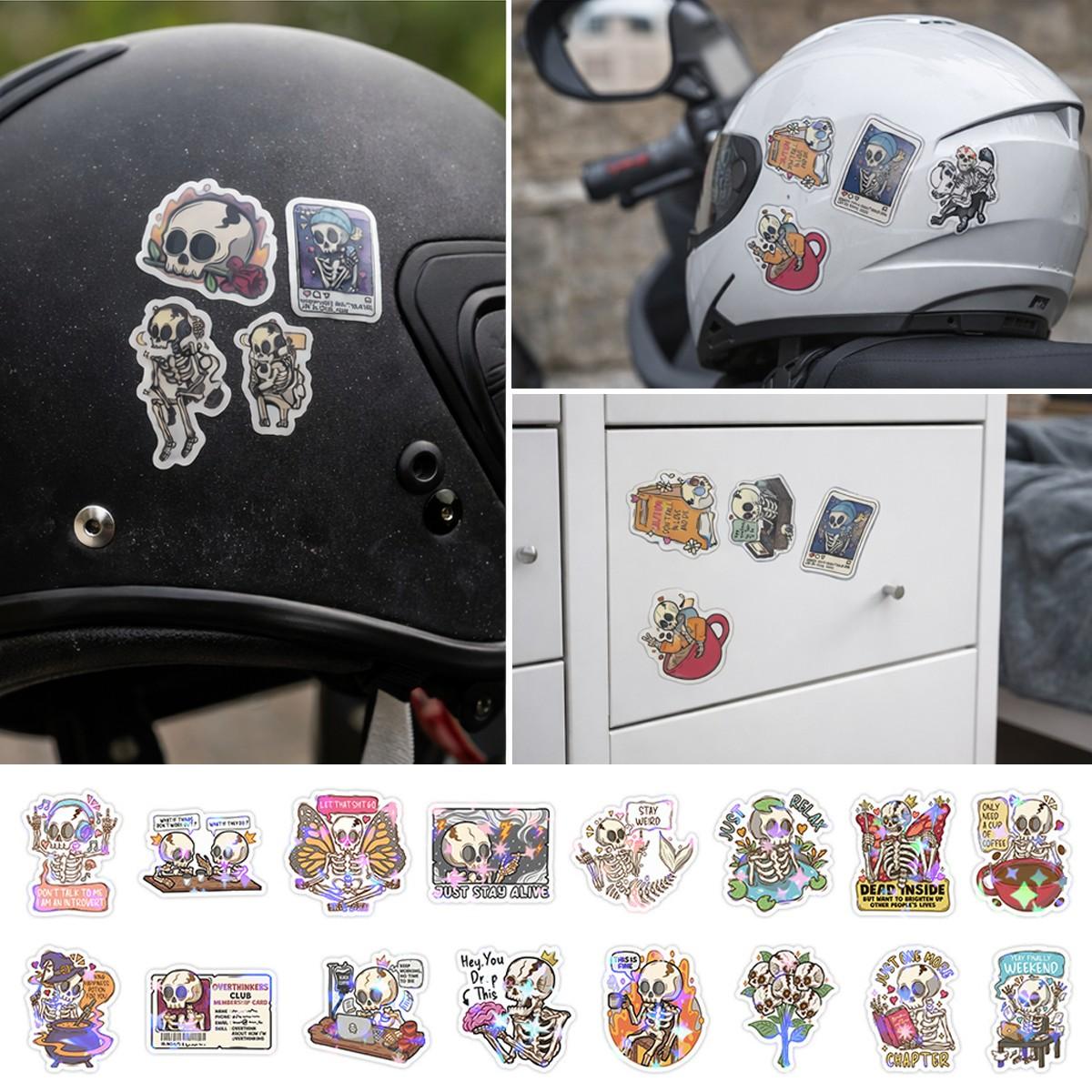 1Pc 50PCS Holographic Skull Stickers Funny Cute Waterproof Vinyl Decals Aesthetic Cartoon Graffiti Sticker Pack for Laptop Water Bottle Phone Case Skateboard Helmet Scrapbook DIY Decor Gift Spring Summer Party Supplies
