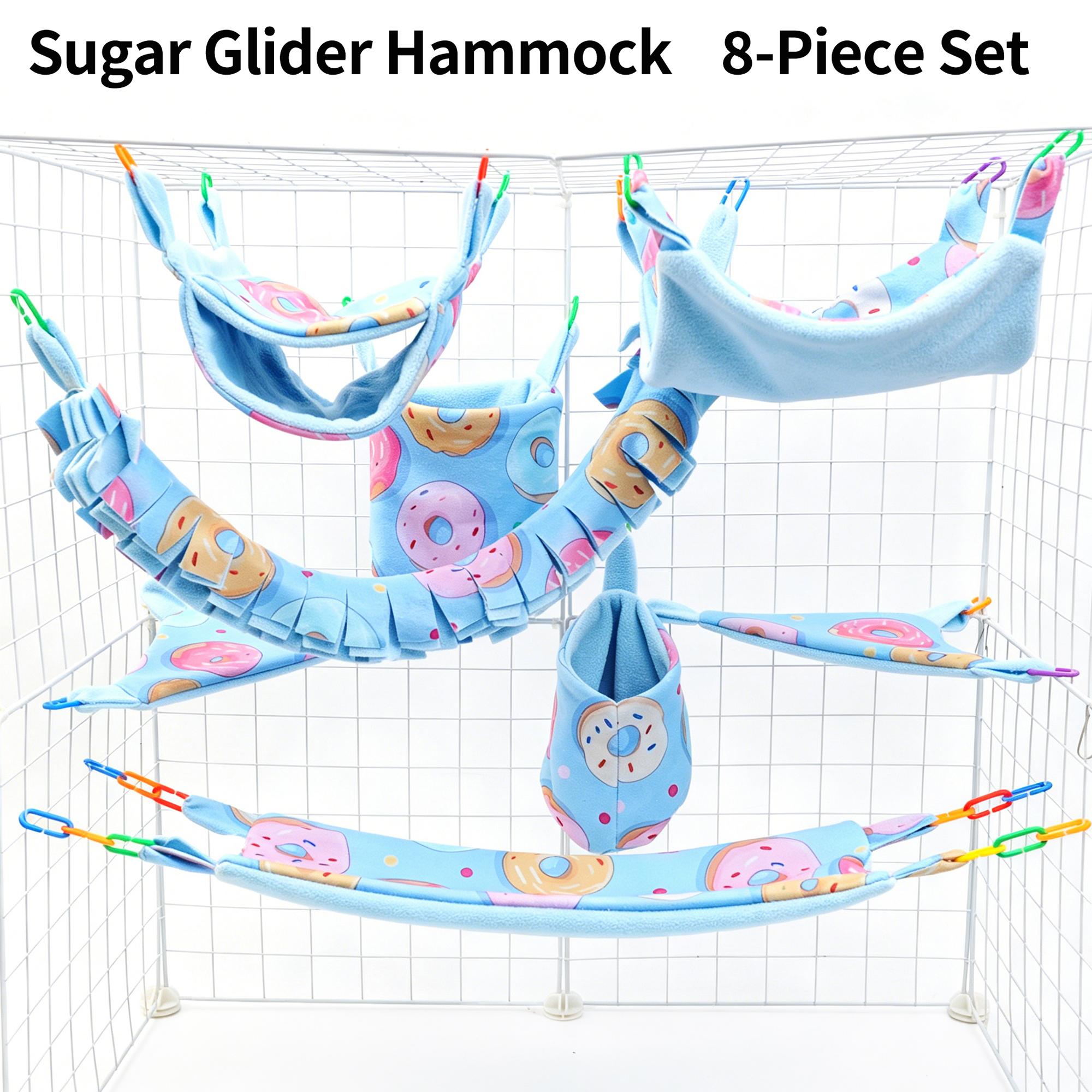 Petaurus Plush Hammock 8-Piece Set, Soft Warm Bird Nest Hanging Bed, Cozy Pet Bed for Flower Branch Mouse, Squirrel, Flying Squirrel, Guinea Pig Condo, Rabbit Bed, Bunny Supplies, Rodent Bed