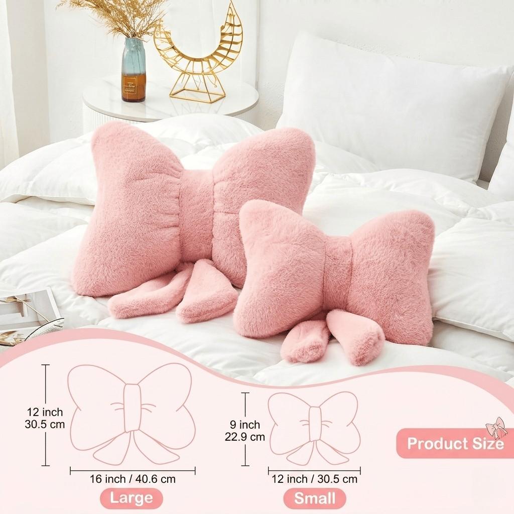 1pc Pink Bow Shaped Ultra Soft Plush Throw Pillow, Coquette Aesthetic Faux Fur Fluffy Cushion, Soft Cushions, Cute 3D Bow Decorative Pillow for Bedroom, Living Room, Cozy Gift for Home Decor Lovers, Valentine’s Day, Galentine’s Day