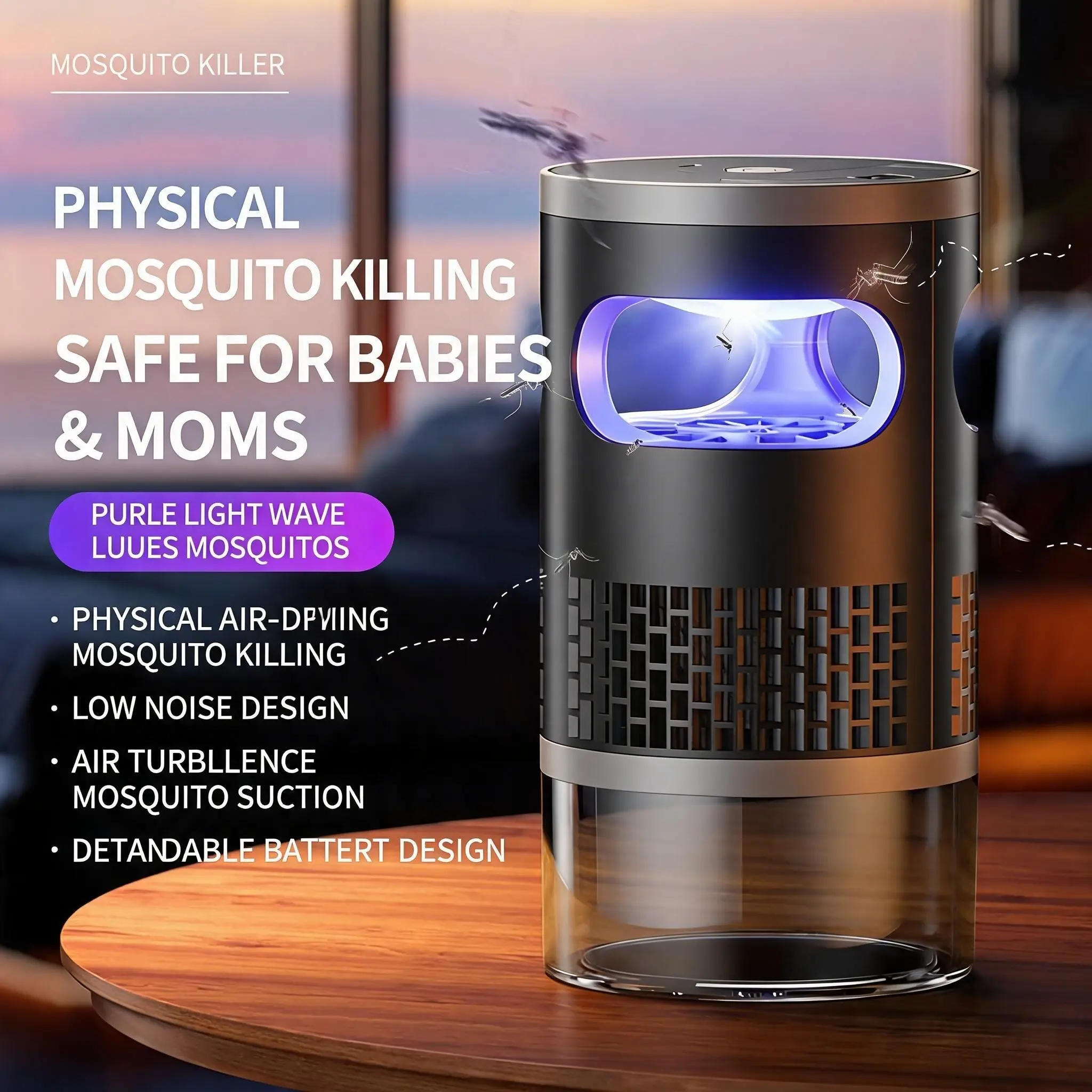Indoor Bug Catcher with Light and Suction, Non-Electric Flying Insect Trap for Mosquitoes, Fruit Flies, Gnats, Moths, Home and Outdoor Use