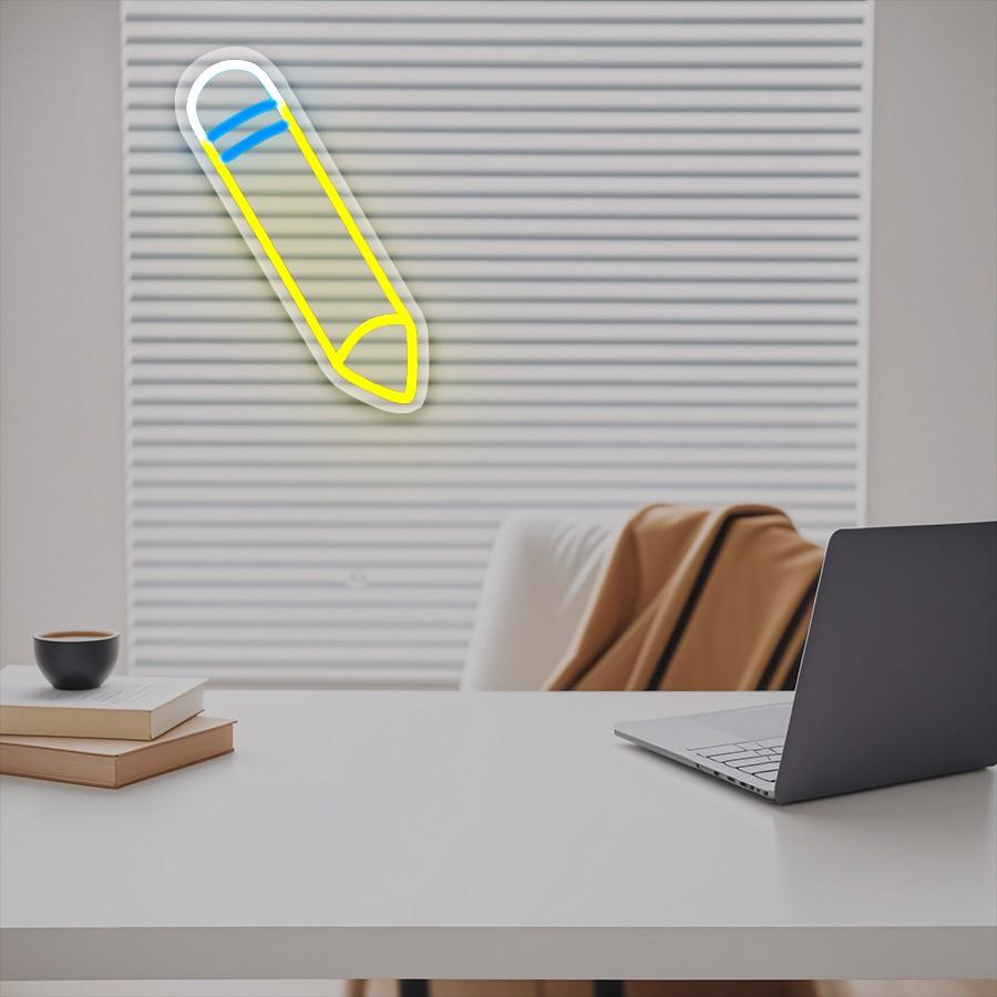 Pencil LED Neon Signs - Desk/Table Classroom Lamp with Stand for Bedroom, Study Room, Game Room - USB Powered Pencil Neon Lights - Back to School Classroom Lights for Teachers