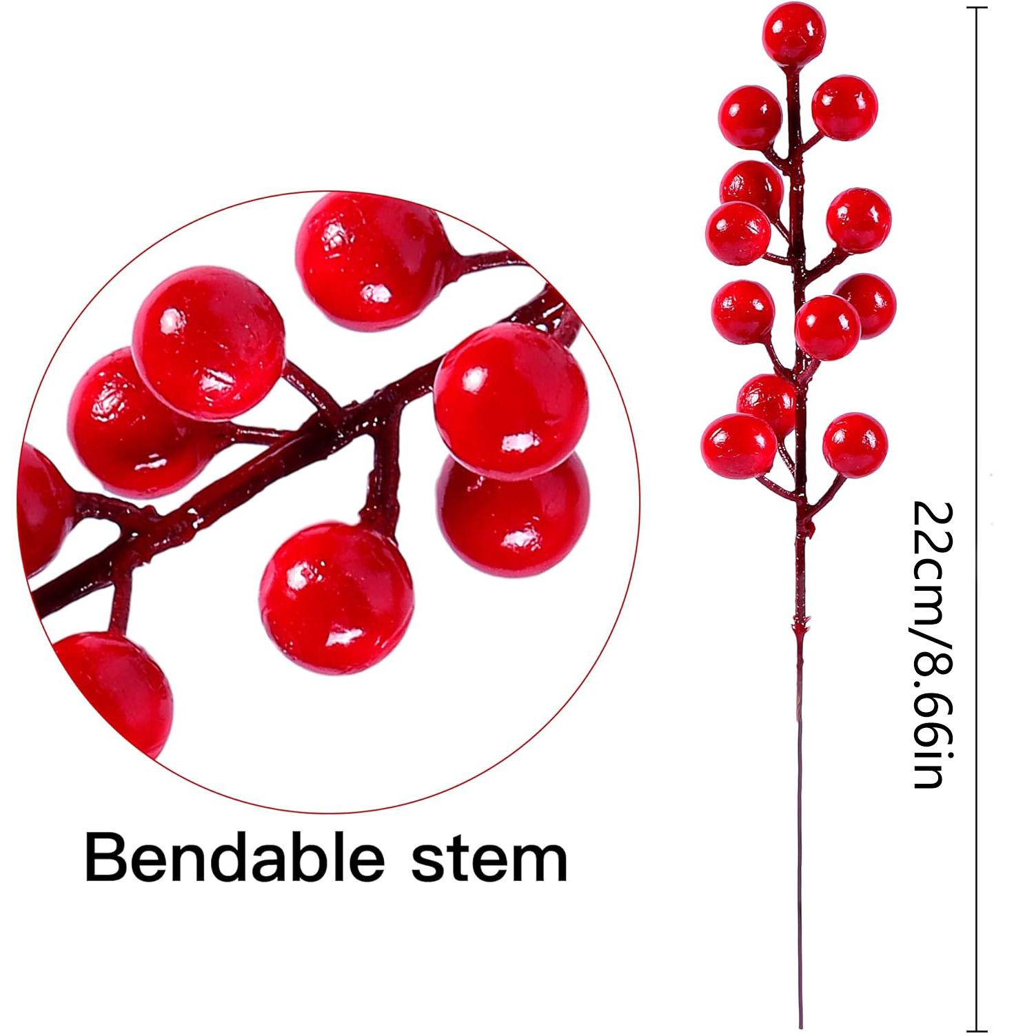 30 Packs Red Berry Stems, Artificial Holly Berries for Christmas Tree Picks Decorations Flower Wreath DIY Crafts Holiday and Home Decor, Home Decor Ornament