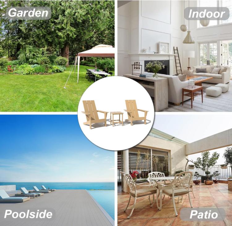 Kullavik Adirondack Chair Set of 2 with Table, Adjustable Folding Weather-Resistant HDPE Outdoor Chairs, All-Weather Patio Furniture for Deck, Poolside, Garden, Balcony