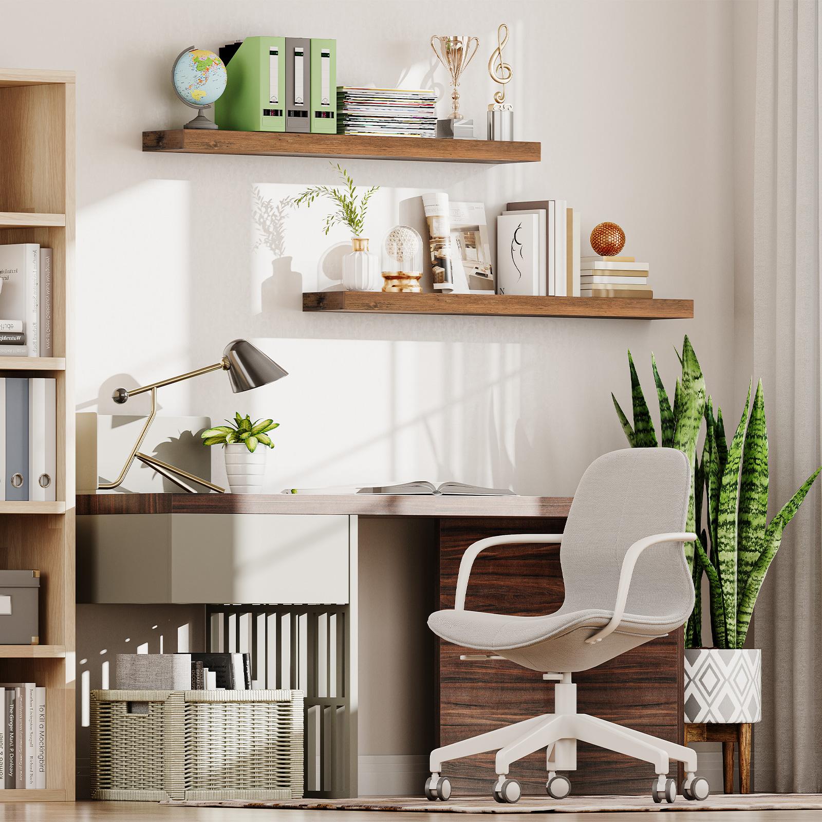 HOOBRO 47.2 Inch Floating Shelves, Wall Shelf Set of 2 with Invisible Brackets, for Wall Decor in Bathroom, Bedroom, Kitchen, Living Room, Toilet