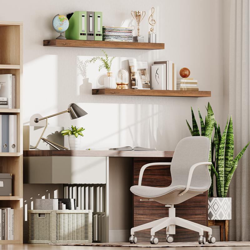 HOOBRO 47.2 Inch Floating Shelves, Wall Shelf Set of 2 with Invisible Brackets, for Wall Decor in Bathroom, Bedroom, Kitchen, Living Room, Toilet