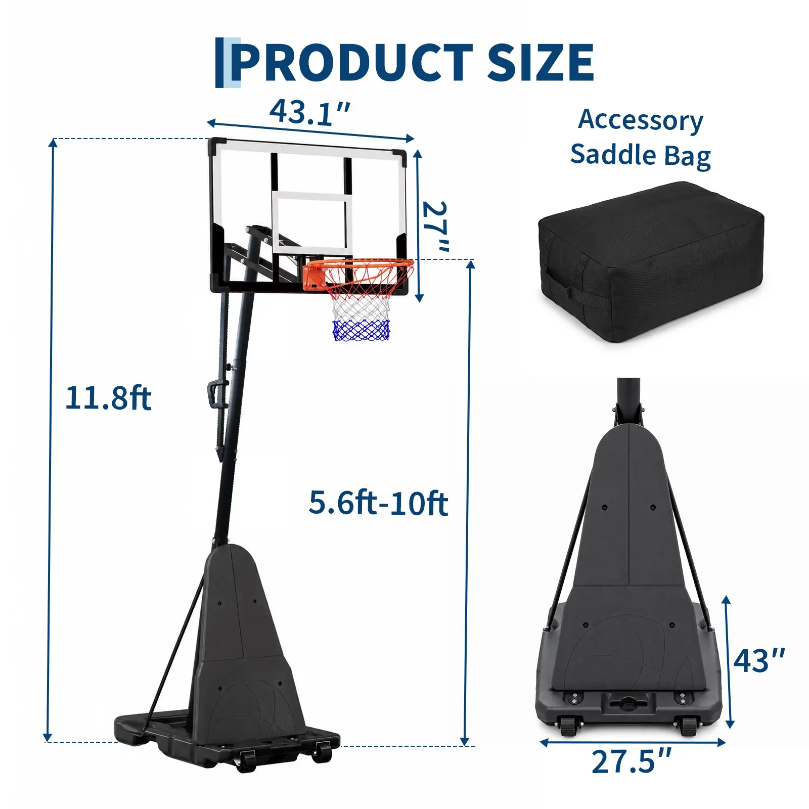Basketball Hoop & Goal System, Height Adjustable, PC Backboard
