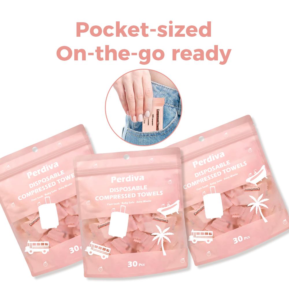 Disposable Compressed Towel Tablets, 30Pcs, Portable Compact Face Towels for Home, Camping, Hiking, Travel, Picnics & Gym Workouts, Ideal for On-the-Go Hand/Face Cleansing & Make-Up Use