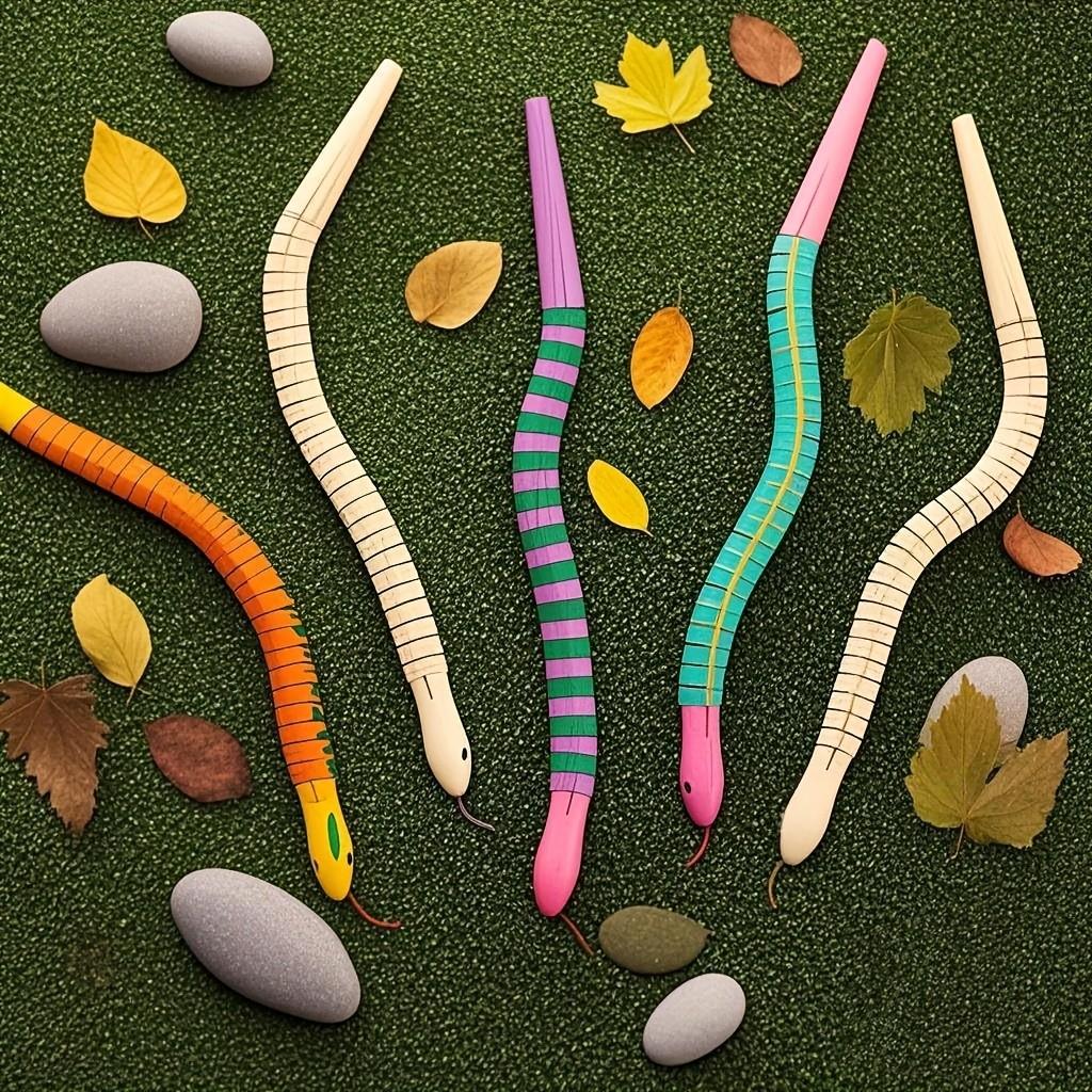 10 piece set of unfinished wooden snake models: 11.81 inches, 12 colors, 2 brushes, flexible activity simulation, animal decoration, fake snake, suitable for party decoration