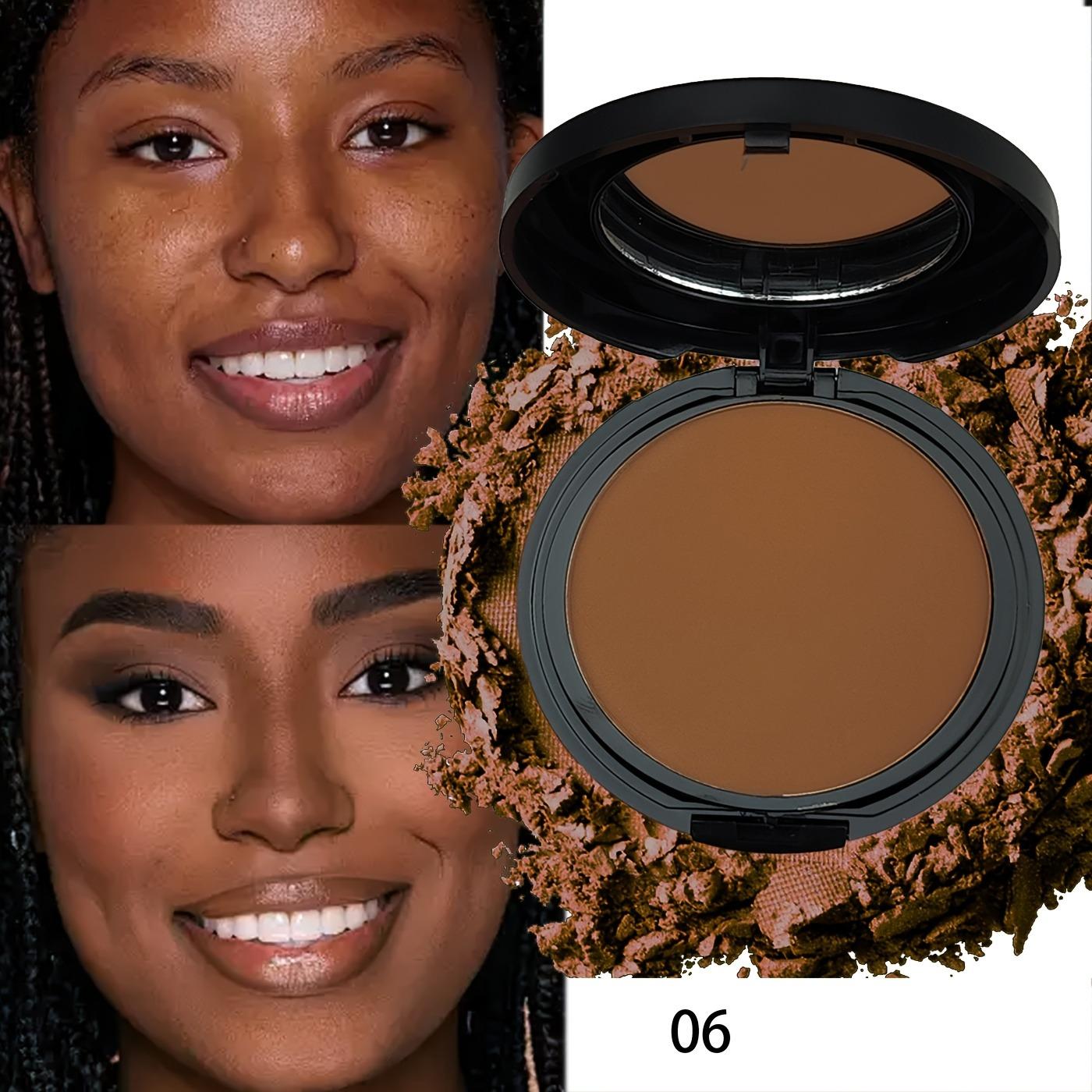 6 Color Deep Matte Setting Powder Foundation, Waterproof Full Coverage Makeup Face Pressed Powder with Sponge, Holiday Party Valentine's Day