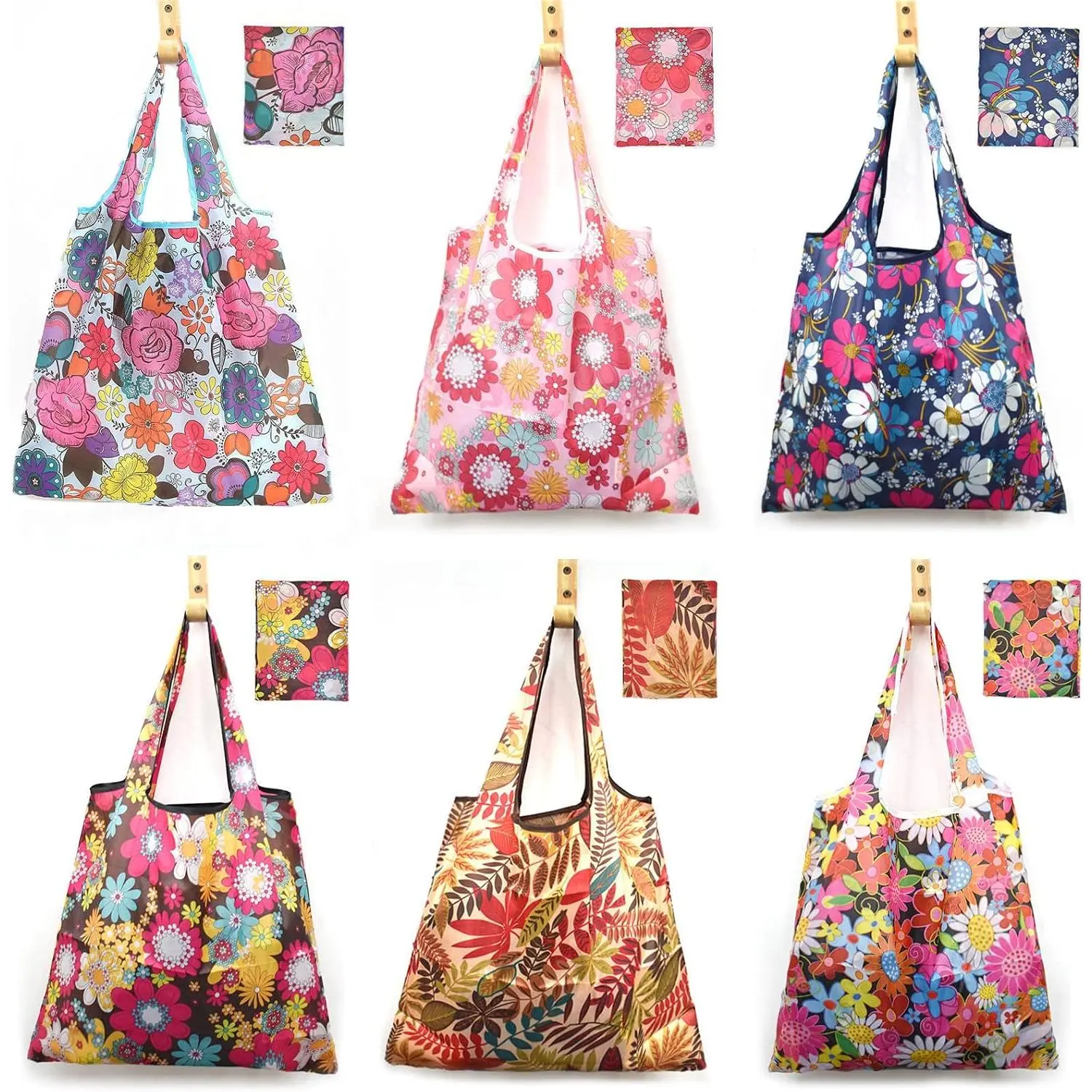6 count  Grocery Bags Xlarge 50Lbs Foldable Groceries Shopping Bags Washable Beach Bag Ripstop Nylon Tote Bags
