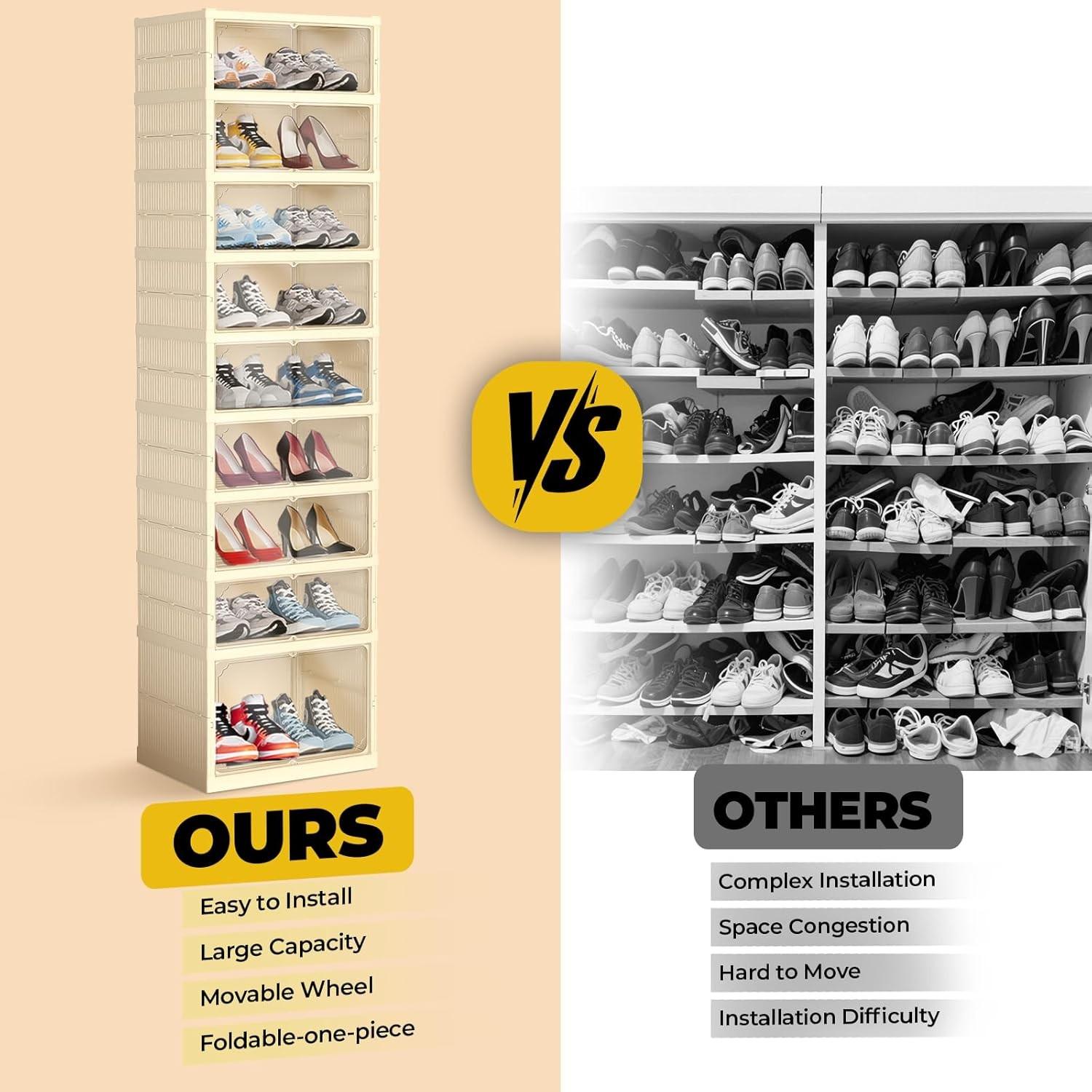 Multi-Layer Foldable Shoe Box, Dustproof Thickened Plastic, Sneaker Shoe Storage Box, Stackable Cabinet, Transparent Organizers Rack