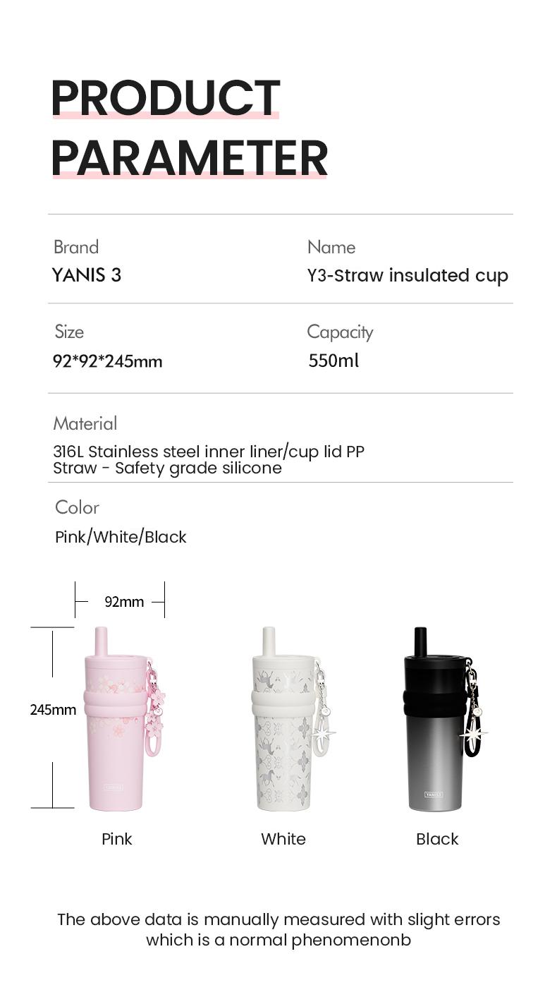 YANIS 3 Large-capacity Outdoor High-visibility Style Ladies and Gentlemen Universal Fashionable Picnic Insulated Cup-C003 Drinkware Flasks 550ml 316L Inner Liner Portable Tumbler Mug Bottles Bottled C003-White Water Bottles