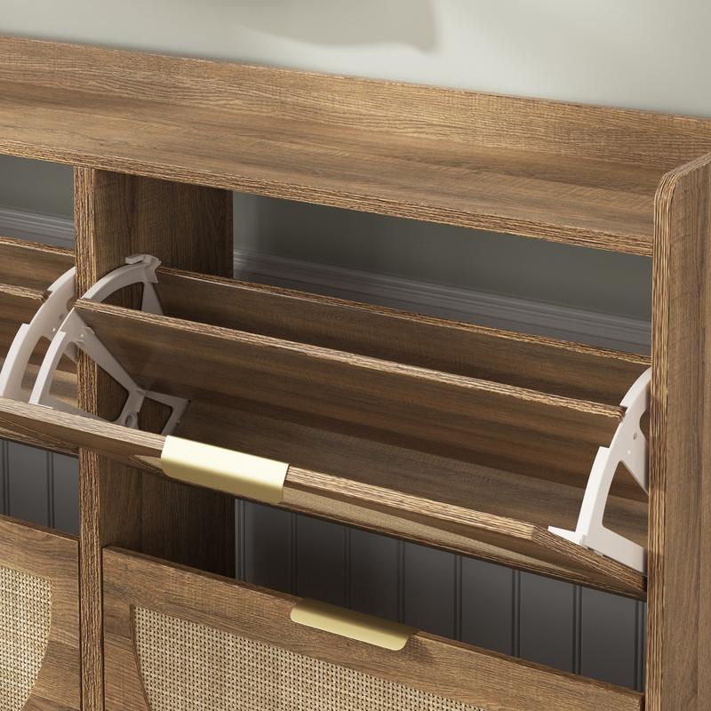 Vabches Large Rattan Shoe Storage Cabinet with 4 Flip Drawers, Freestanding Shoe Organizer with Metal Legs for Entryway, Hidden Silver Handles, Narrow Shoe Rack Cabinet Vabches Large Rattan Shoe Storage Cabinet with 4 Flip Drawers, Freestanding Shoe Organizer with Metal Legs for Entryway, Hidden Silver Handles, Narrow Shoe Rack Cabinet