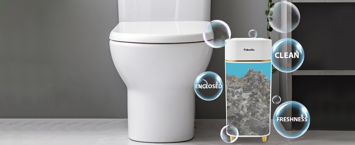 Pukomc Hands-Free Auto-Sensor Trash Can - Wave or Knee Activation, Silent Lid, Removable Bucket, Battery-Operated for Kitchen/Office