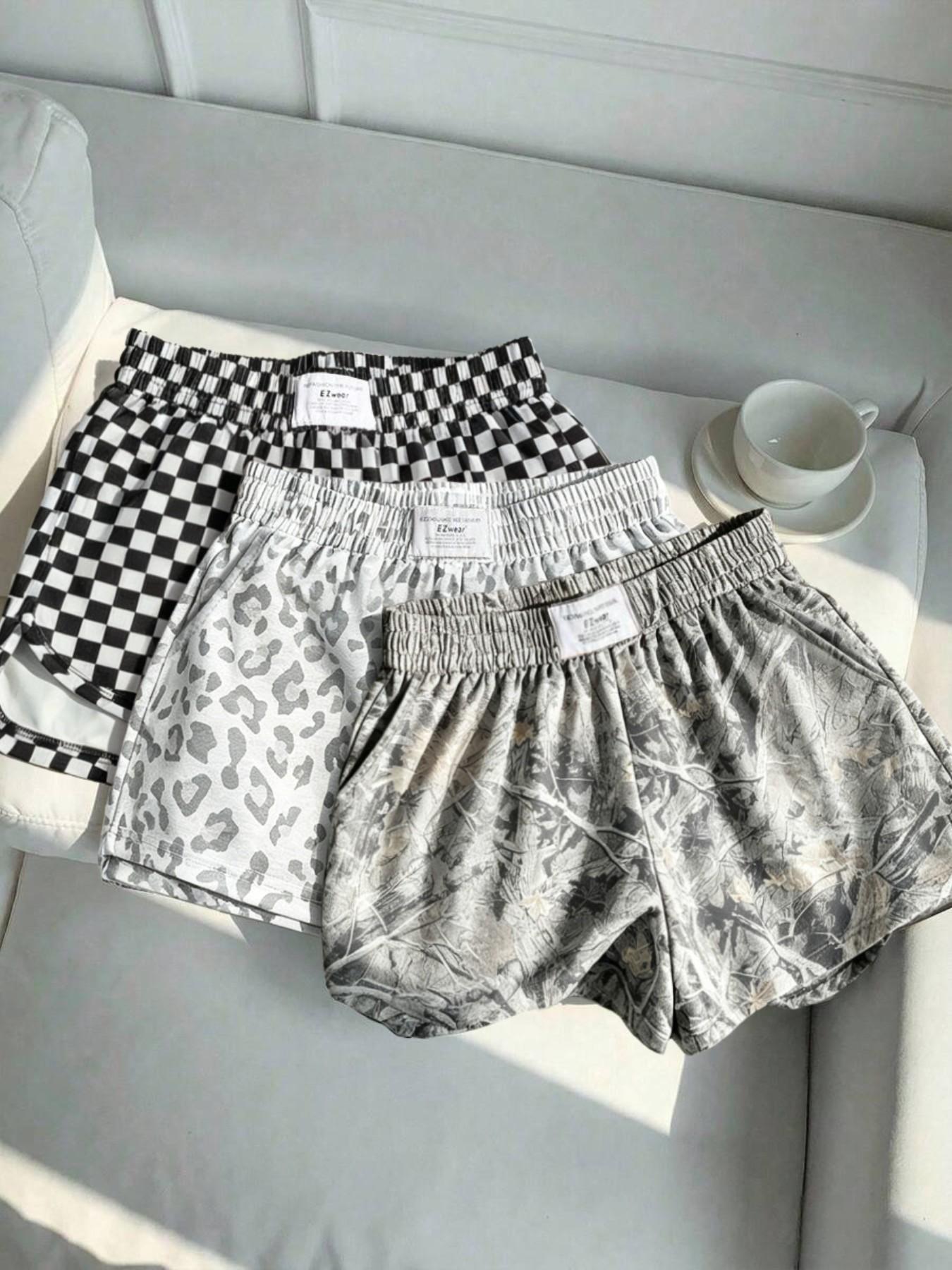 Women's Summer Leopard and Plaid Print Athleisure Casual Shorts, Comfortable Loose-Fit Athletic Bottoms for Yoga and Daily Activities
