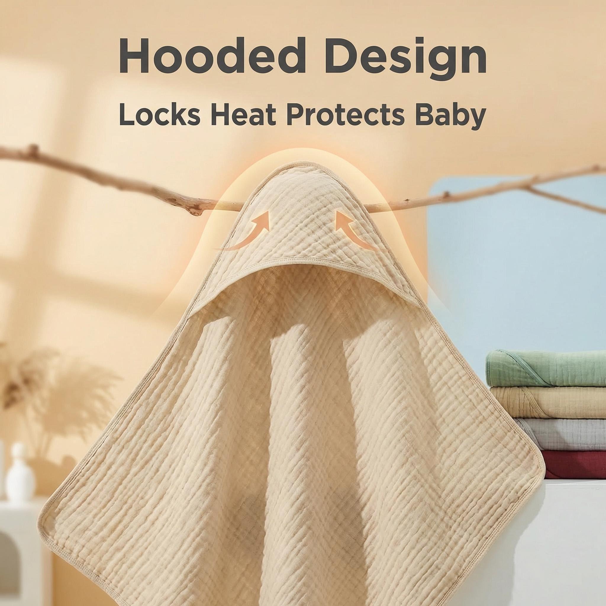 2pcs Baby Hooded Towels, Soft Cotton Absorbent Children Bathrobe, Pure Color All Seasons, Washable No Fading, Perfect Baby Shower Gift