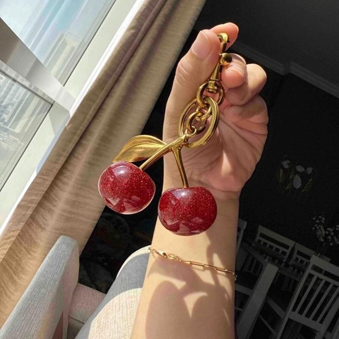 Cute Cherry Design Sparkly Bag Charm Lightweight Stylish Adorable Pendant for Women Girls Perfect Everyday Use Charming