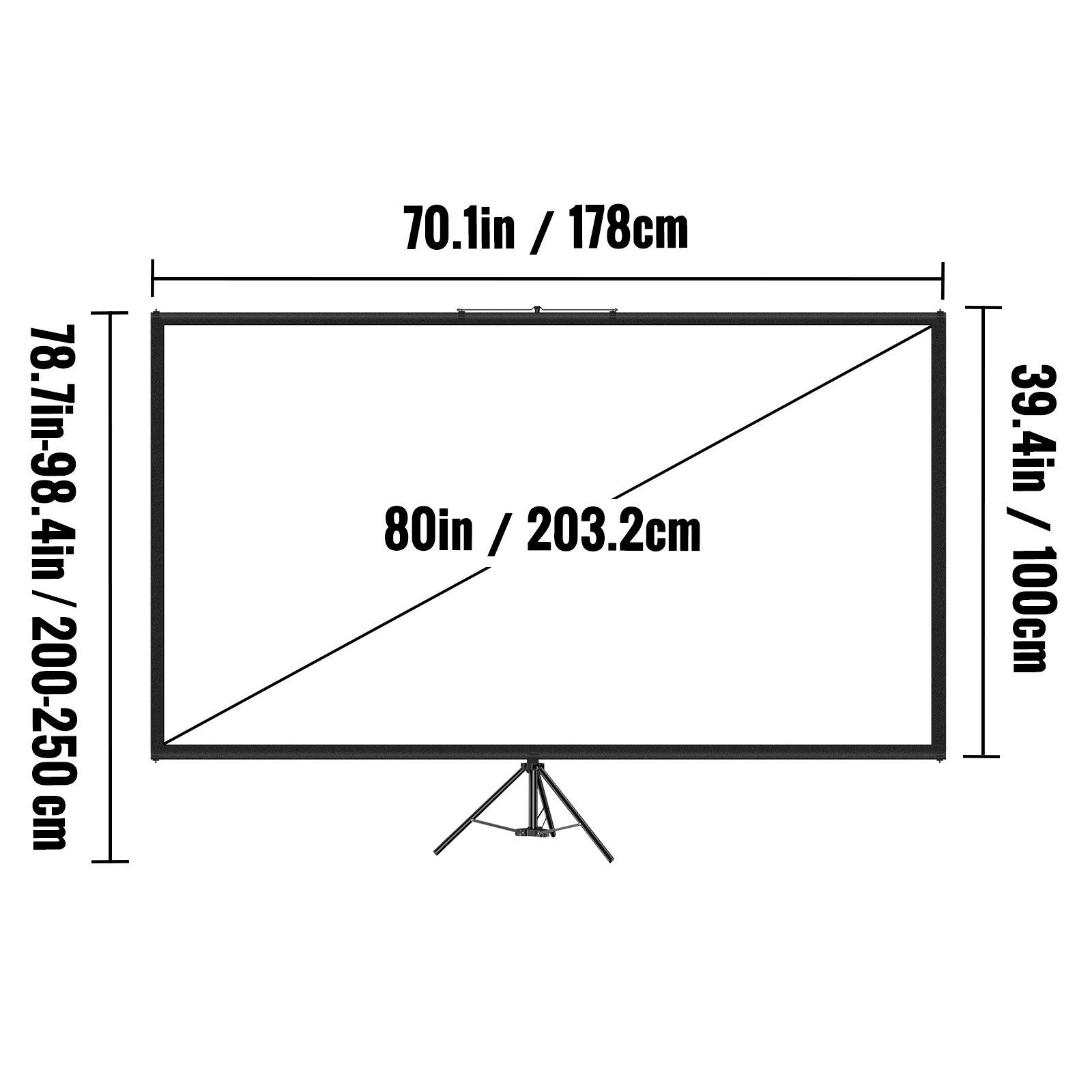 fathersdaygift  VEVOR Tripod Projector Screen with Stand 80 inch 16: 9 4K HD Projection Screen Stand Wrinkle-Free Height Adjustable Portable Screen for Projector Indoor Outdoor for Movie, Home Cinema, Gaming, Office