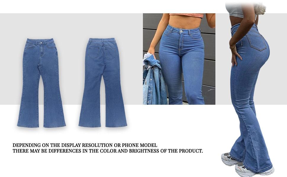 GILIPUR Y2K Style High-Waisted Flare Jeans, Casual Button Front Pocket Design, Slim-Fit Stretchy Denim Jeans for All Seasons, Fashionable Everyday Wear
