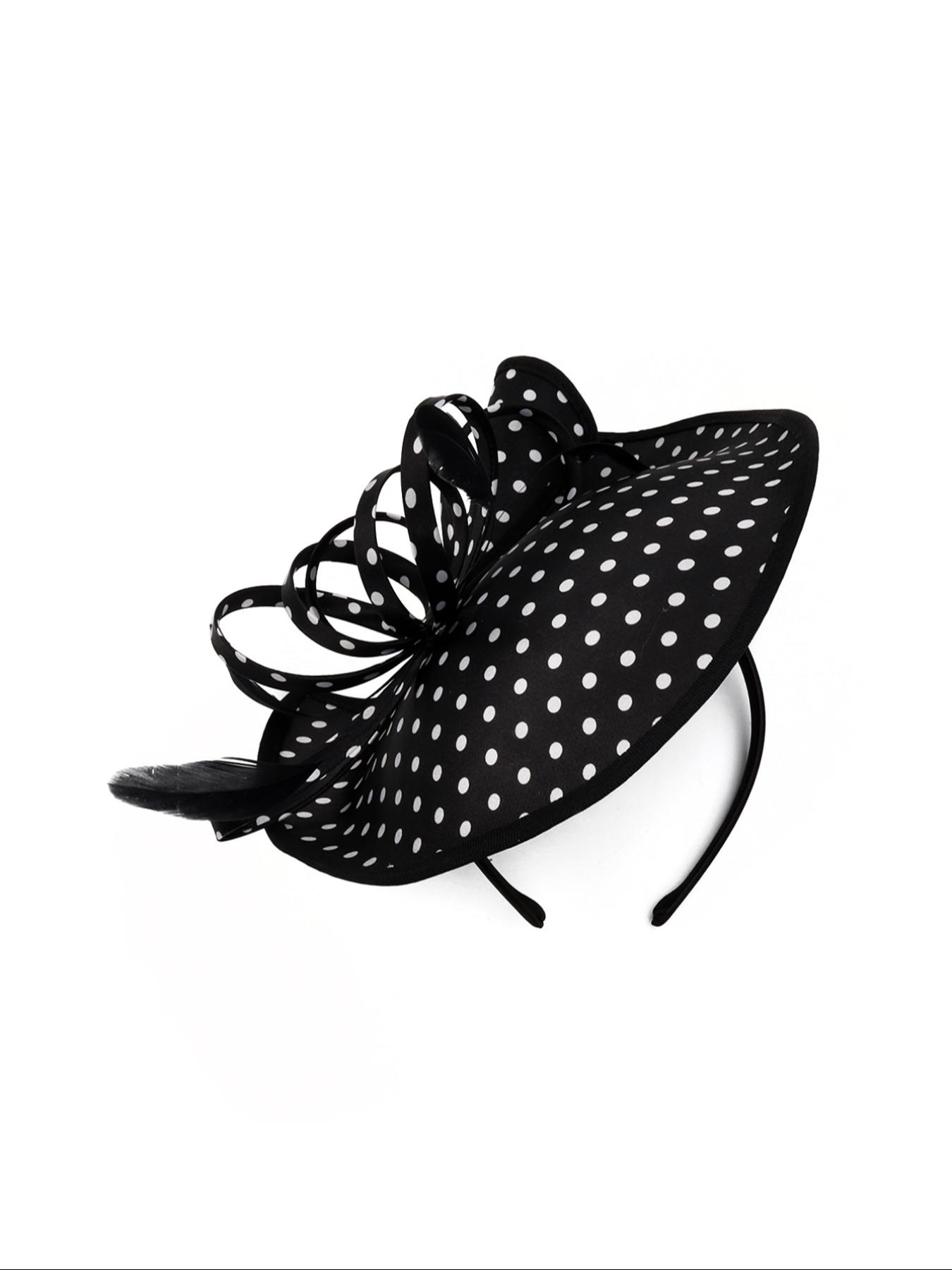 1PCS Women's Mesh Fascinator Hat with Wave Dot Decoration, Floral Feather Hair Accessory, Wedding Cocktail Party Headwear