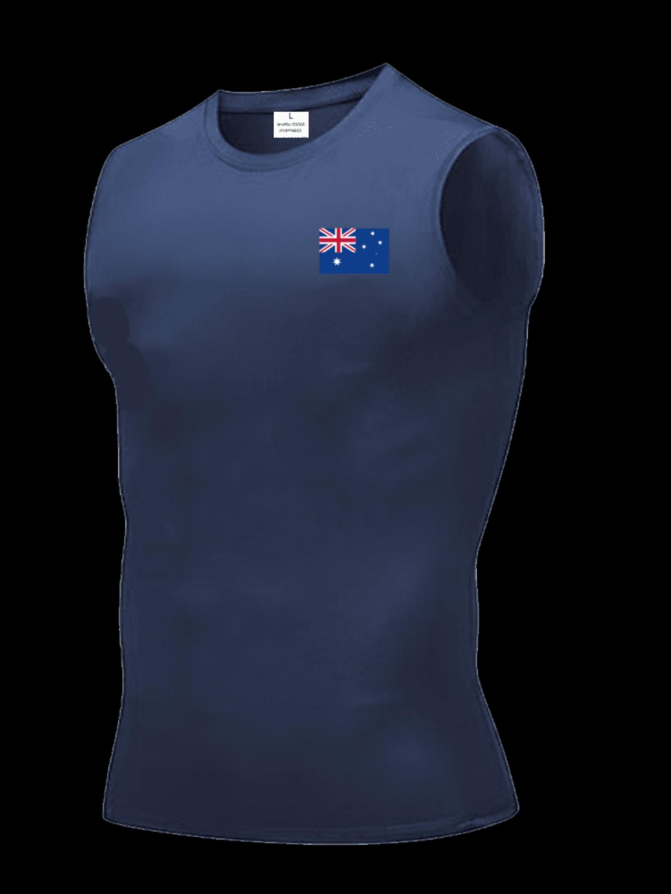 Men's Short Sleeve Sporty Top, Quick-Dry Breathable Moisture-Wicking, Australian Pattern, Slim Fit, Ideal for Gym, Running, Boxing, Outdoor Activities