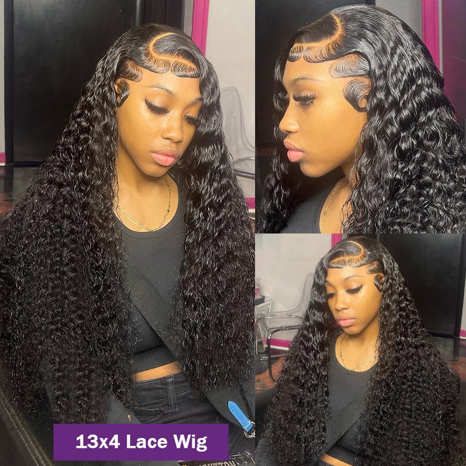 Bling Hair 13X4 13X6 Water Wave Lace Front Wig Human Hair Deep Wave Frontal Wigs for Women Brazilian Real Human Hair PrePlucked Natural Black Remy Hair 180% Density 4x4 Closure Wig