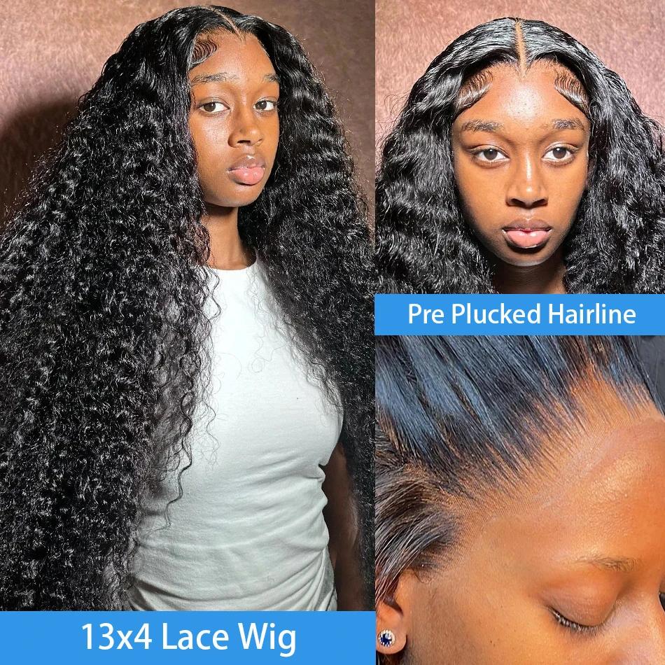 Bling Hair Kinky Curly 13x4 HD Lace Frontal Wig For Women Brazilian 30 32 Inch Transparent 13x6 Deep Wave Lace Frontal Human Hair Wigs