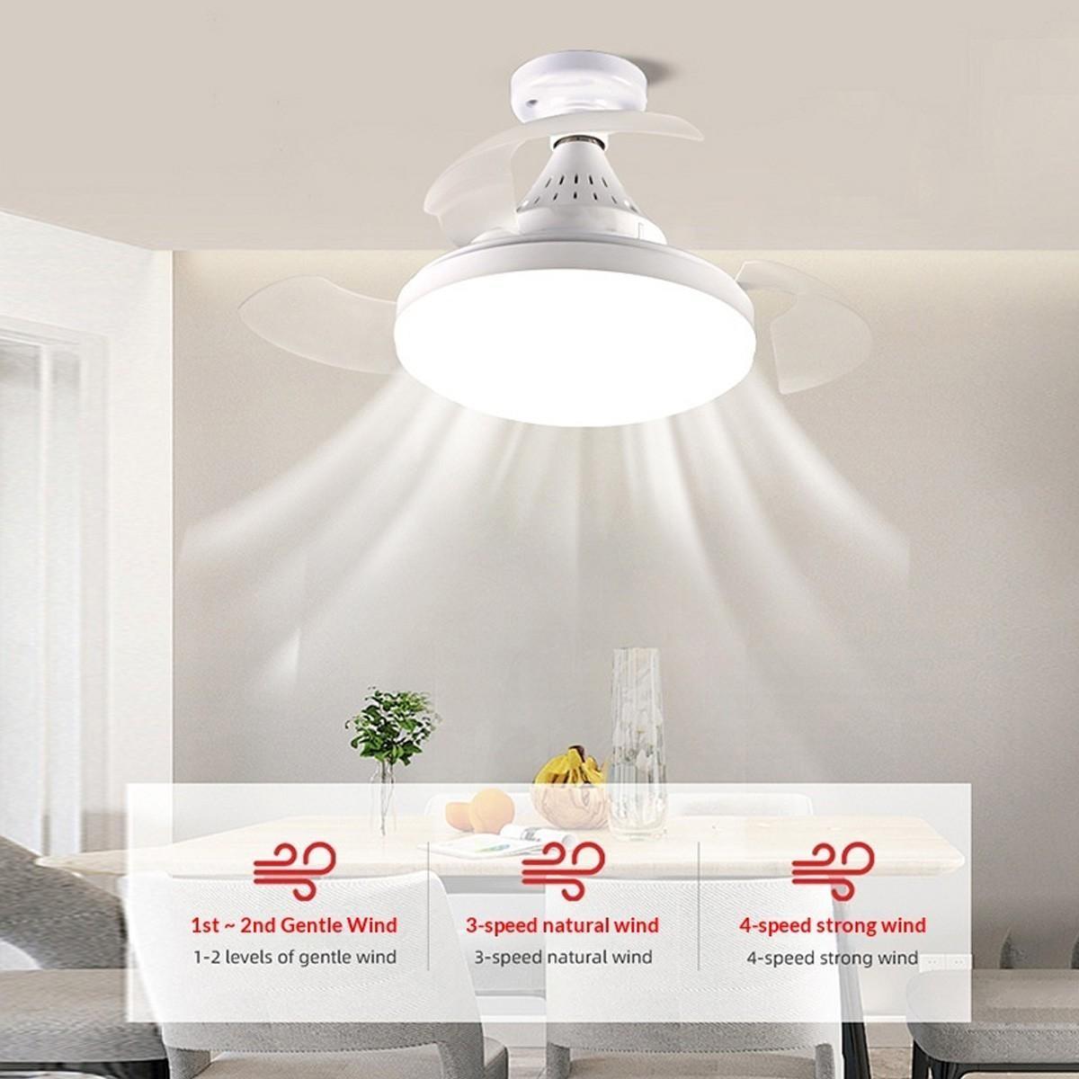 LED ceiling fan light, white, stepless dimming, invisible ceiling fan lamp, with remote control + APP control, suitable for bedrooms, living rooms, kitchens, studies, indoor lighting and fan light.