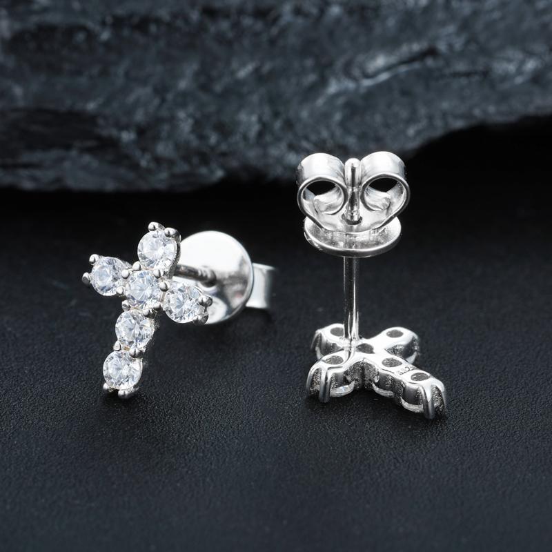 【E528】UCClYO Unisex Cross Earrings 925 Sterling Silver Synthetic Moissanite Cross Earrings Lightweight Accessories Fashion Jewelry Party Girl Accessories Birthday Gift Earrings