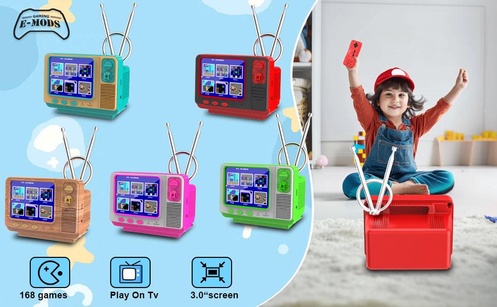 E-MODS GAMING Handheld Game Console Built in 308 Video Game Mini TV for Kids Party Favors 3.0 Inch Screen Retro Game Console Support Two-Player Gamepad Birthday Gift for Children/Adult