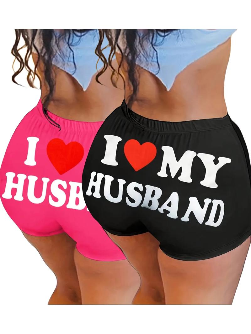 Women's Heart & Letter Print High Waist Biker Shorts, Graphic Print Shorts, Casual Comfy Breathable Bottoms for Daily Outdoor Wear, Ladies Clothes for Summer