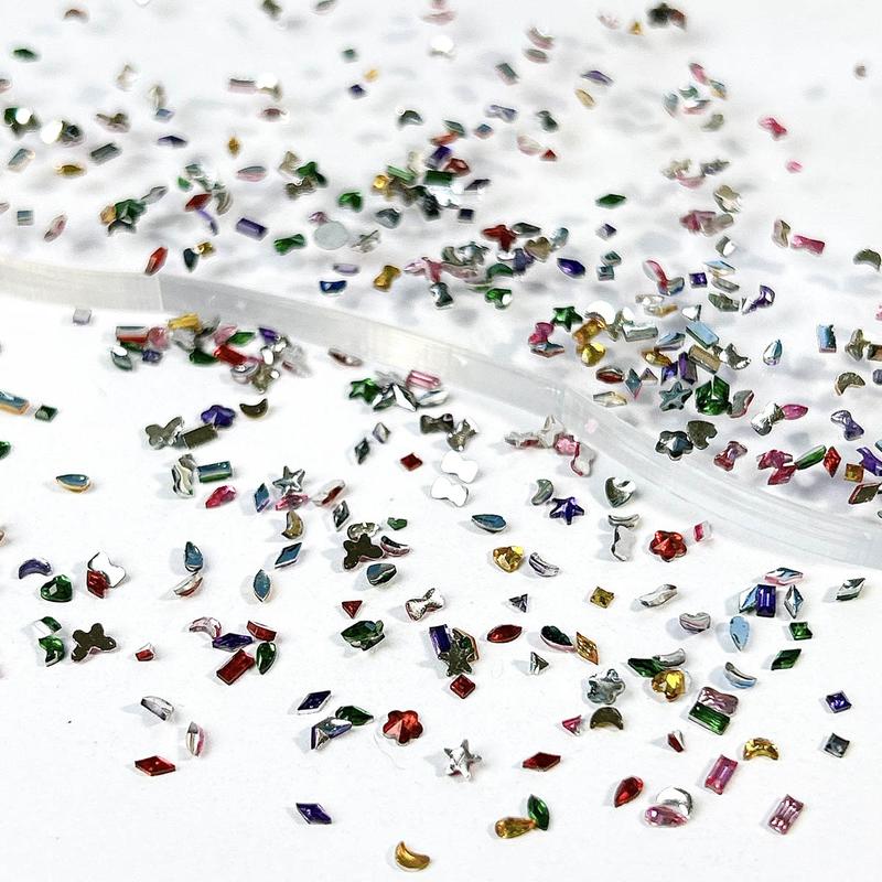 3000PCS Irregular Mini Flatback Rhinestones Nail Charms Multiple Styles Colorful Butterfly Moon Flowers Heart Resin Nail Gems DIY Sweet Wind Nails, Rhinestone Decorated Butterfly