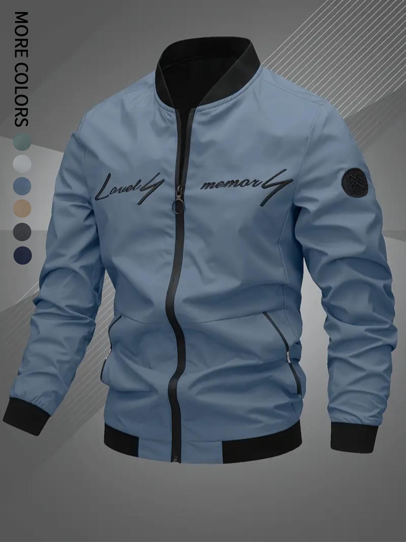 Men's Casual Windproof Jacket Outdoor Mountaineering Camping Polyester Personalized Letter Embroidered Pilot Jacket Beige Grey Qh Long Sleeve Zippers