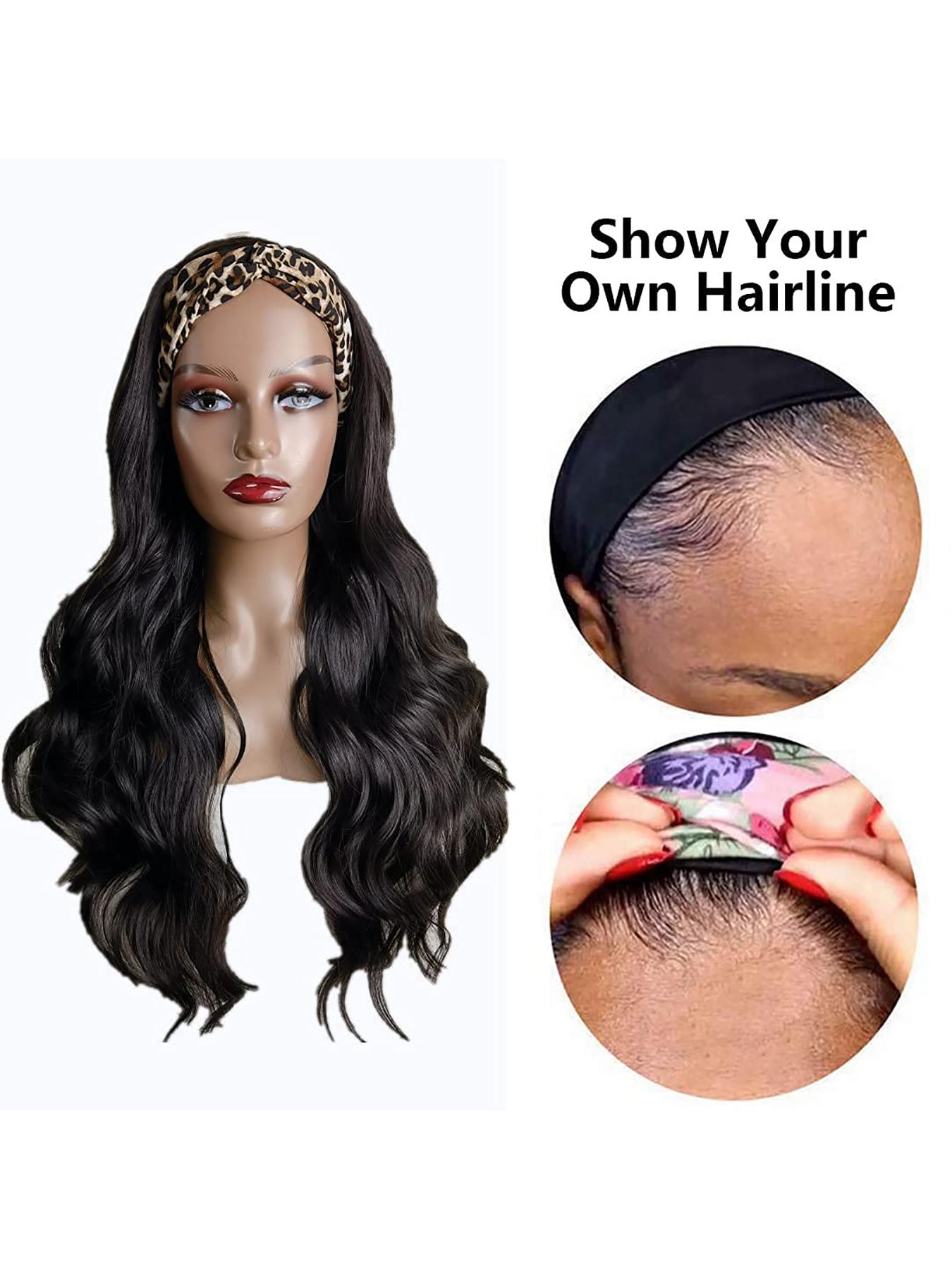 Headband Wig Human Hair Body Wave Headband Wigs for Black Women Brazilian Virgin Hair Glueless None Lace Front Half Wigs Human Hair Wear and Go Headband Wigs 180% Density