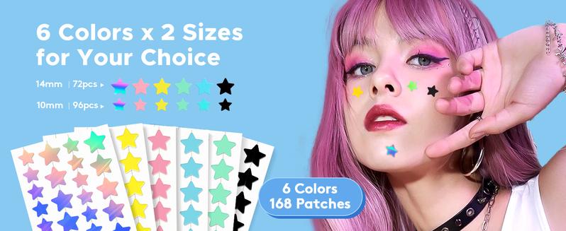 LitBear Star Acne Patches Pimple Patches, 6 Colors 168 Dots, Patches with Tea Tree Oil & Centella Oil, Hydrocolloid Acne Pimple Patches Perfect for Clear Skin