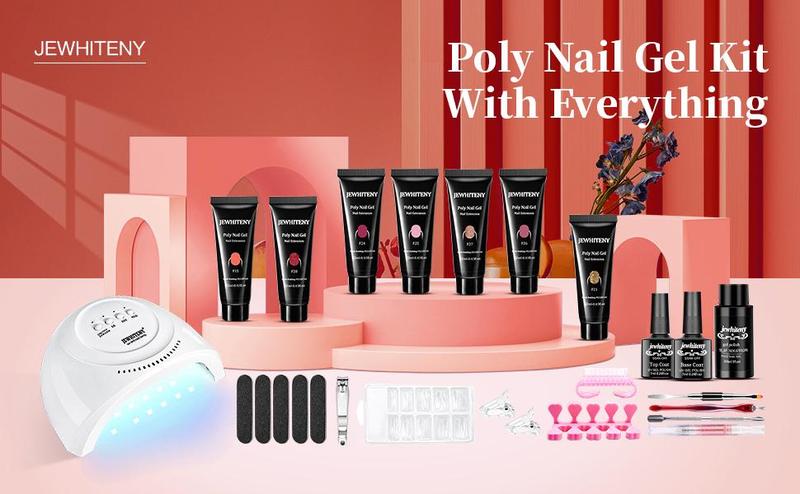 JEWHITENY 28pcs Poly Nail Extension Gel Kit Nude Pink Brown Orange Rose Red Glitter Poly Gel Nail Kit With Lamp Starter Kit All In One Kit With Base Top Coat Beginner DIY at Home JEWHITENY 28pcs Poly Nail Extension Gel Kit Nude Pink Brown Orange Rose Red Glitter Poly Gel Nail Kit With Lamp Starter Kit All In One Kit With Base Top Coat Beginner DIY at Home