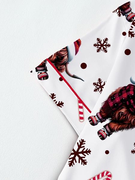 【Christmas Pajamas】Cute Highland Cow Animal Print Short Sleeve Pajama Set, Comfortable Sleepwear for All Seasons, Christmas Gift