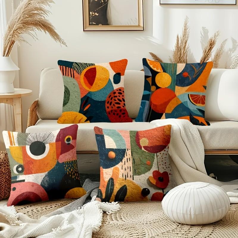 4 sets of modern minimalist abstract-style pillowcases. The geometric elements create a fashionable atmosphere. This square decorative pillowcase is a must-have for creating an atmosphere, suitable for use in home, bedroom, living room and sofa cushions