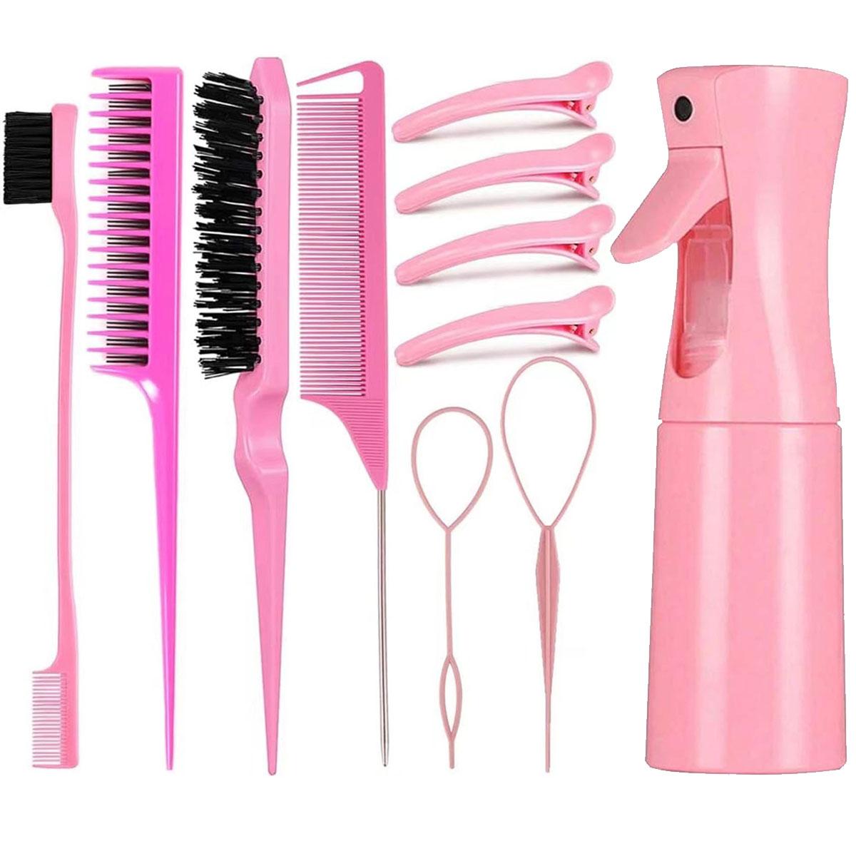 10/11PCS Hair Styling Tools Set with Edge Brush, Rat Tail Comb, Smoothing Brush, Hair Clips & Braiding Loop Tools, Slick Back Hair Styling Kit for Parting, Braiding, Detangling, Ponytails & Daily Hair Care, Salon Hair Accessories for Women & Girls
