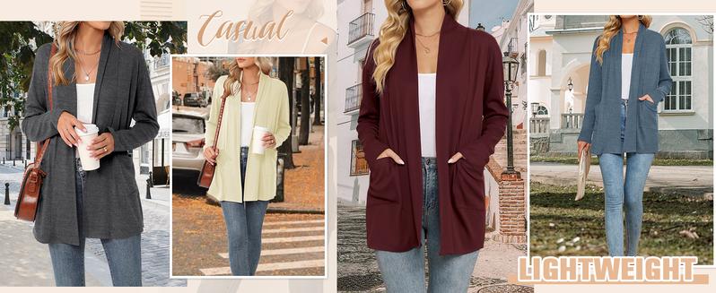 LOMON Women's Long Sleeve Open Front Cardigan Casual Loose Lightweight Cardigans with Pockets,Summer Cardigan for Women, Casual Long Sleeve Knit Cardigans, Fashion Outerwear, Cardigan for Women, Ladies Knitwear Clothes Womenswear Tops Basic Underwear Lady